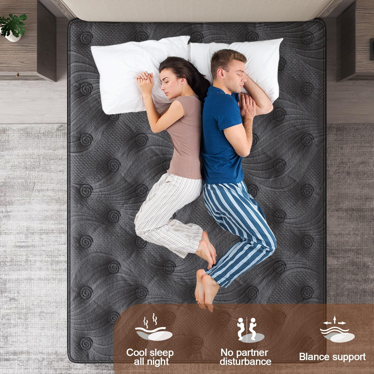 Duchess Queen Hybrid Mattress - Mattresses Medium Firm Comfortable Memory Foam and Pocket Springs with Pressure Relief Breathable Design Reinforced Edge Support image number 5