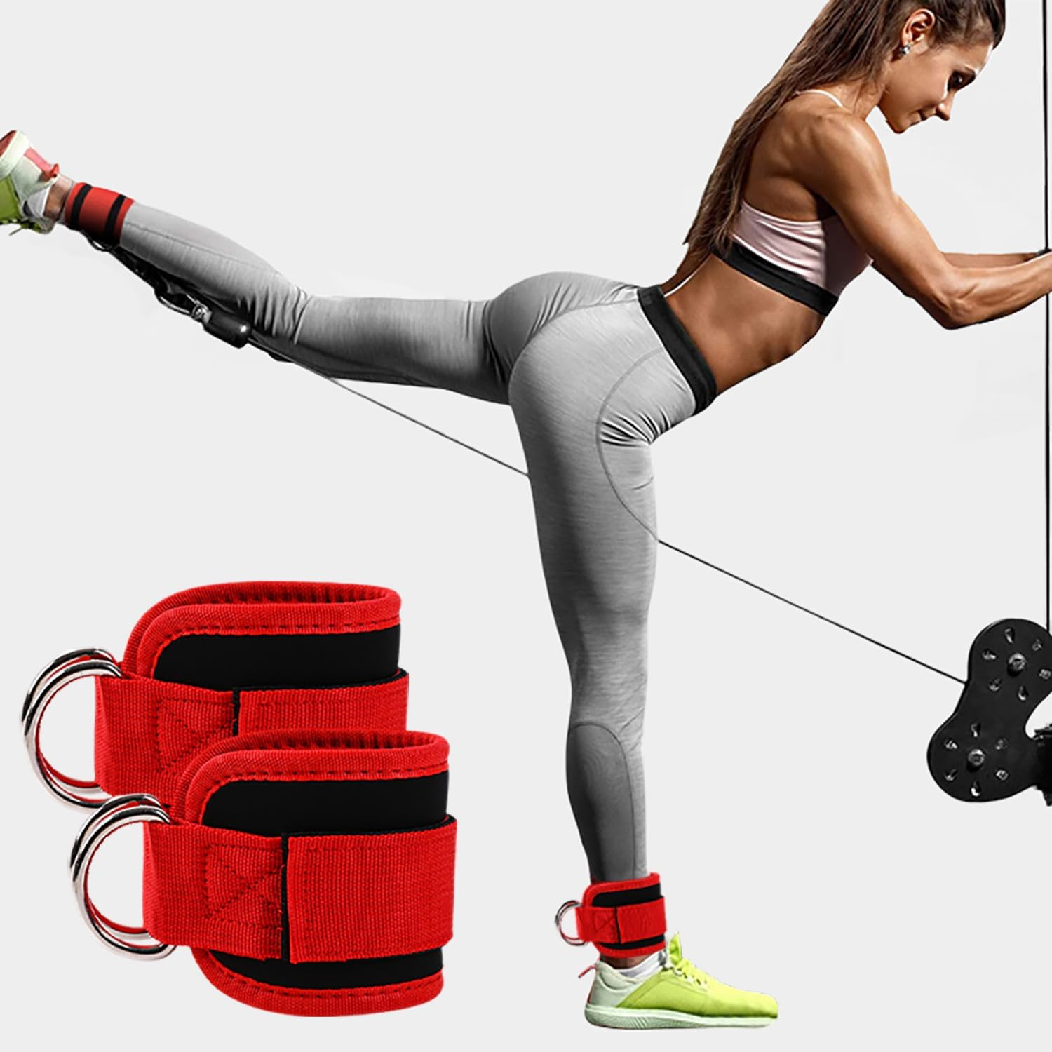 Icovalescent Pack of 2 Foot Straps Cable Pull, Weight Cuffs, Fit Grip Lifting Straps for Fitness, Gym, Workout, Cable Machines, Strength Training Equipment (Red) image number 2