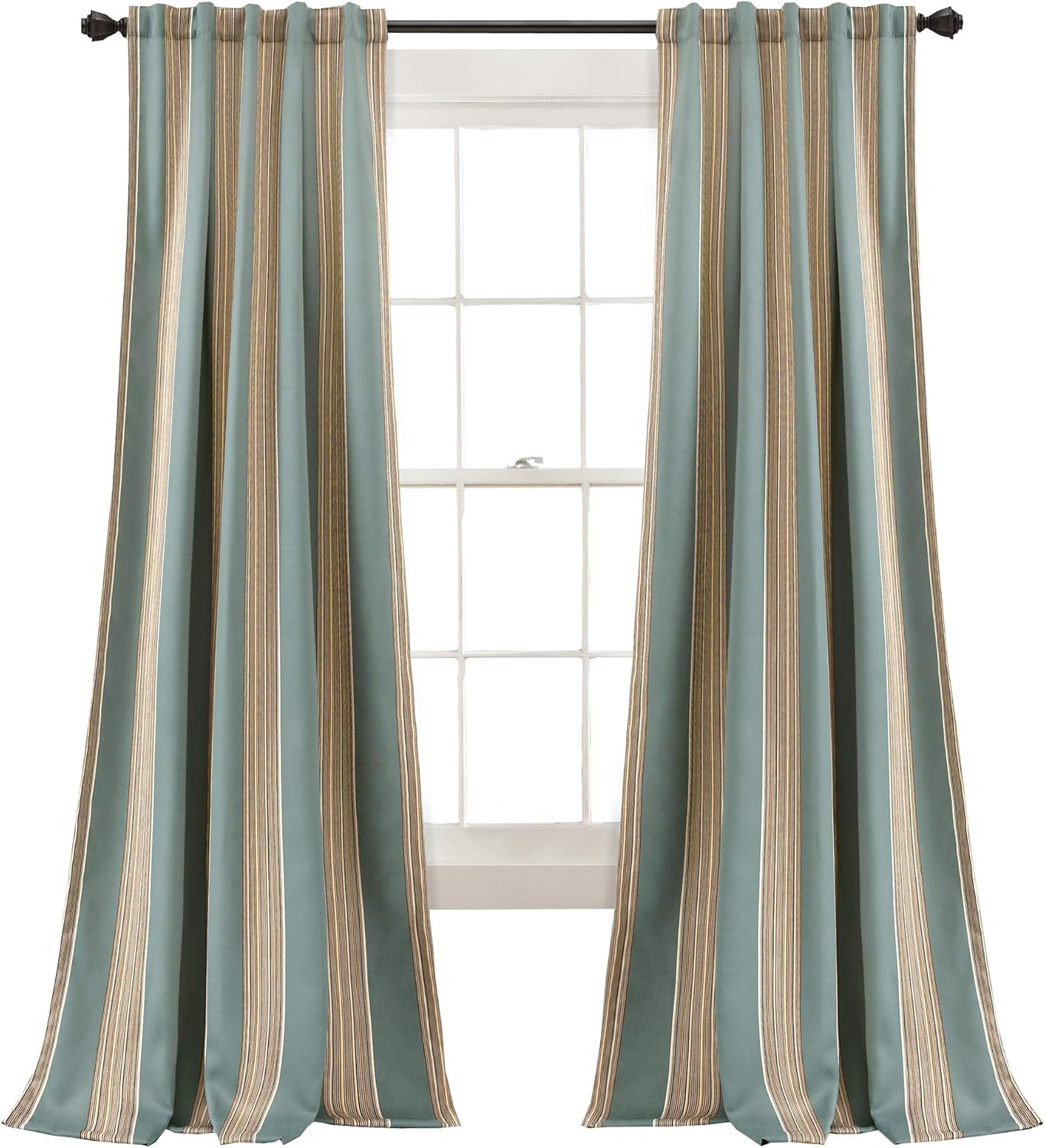 Lush Decor Julia Stripe Curtains | Light Filtering Striped Window Panel Set for Living, Dining, Bedroom (Pair), 84&rdquo; X 52&rdquo;, Gray