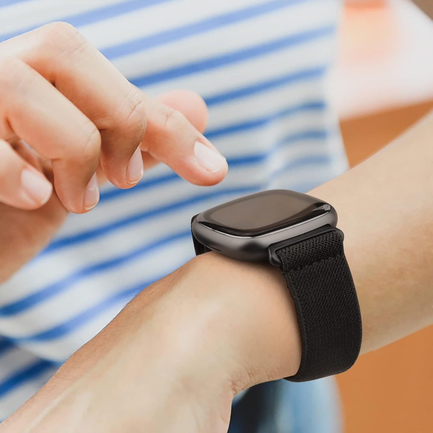 Elastic Solo Loop for Fitbit Versa 4 Band & Sense 2 Band Women/Men, Soft Stretchy Loop Adjustable Sport Replacement Wristbands for Fitbit Sense/Sense 2/Versa 3/4 image number 4