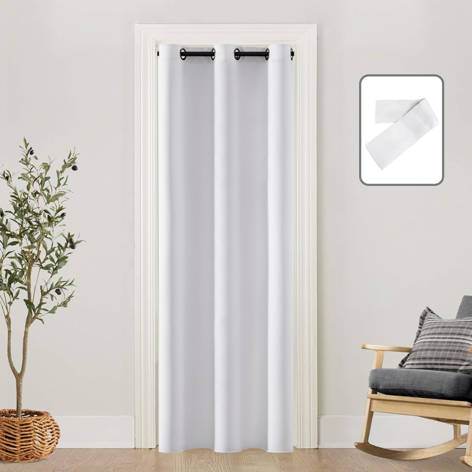 SHINELAND 34 X 80 Screen Door for Doorway,Faux Accordion Bifold Like,Grommet Ring Top Keep Heat Ruffle Blackout Door Blinds for Narrow Doors,Pure White image number 2