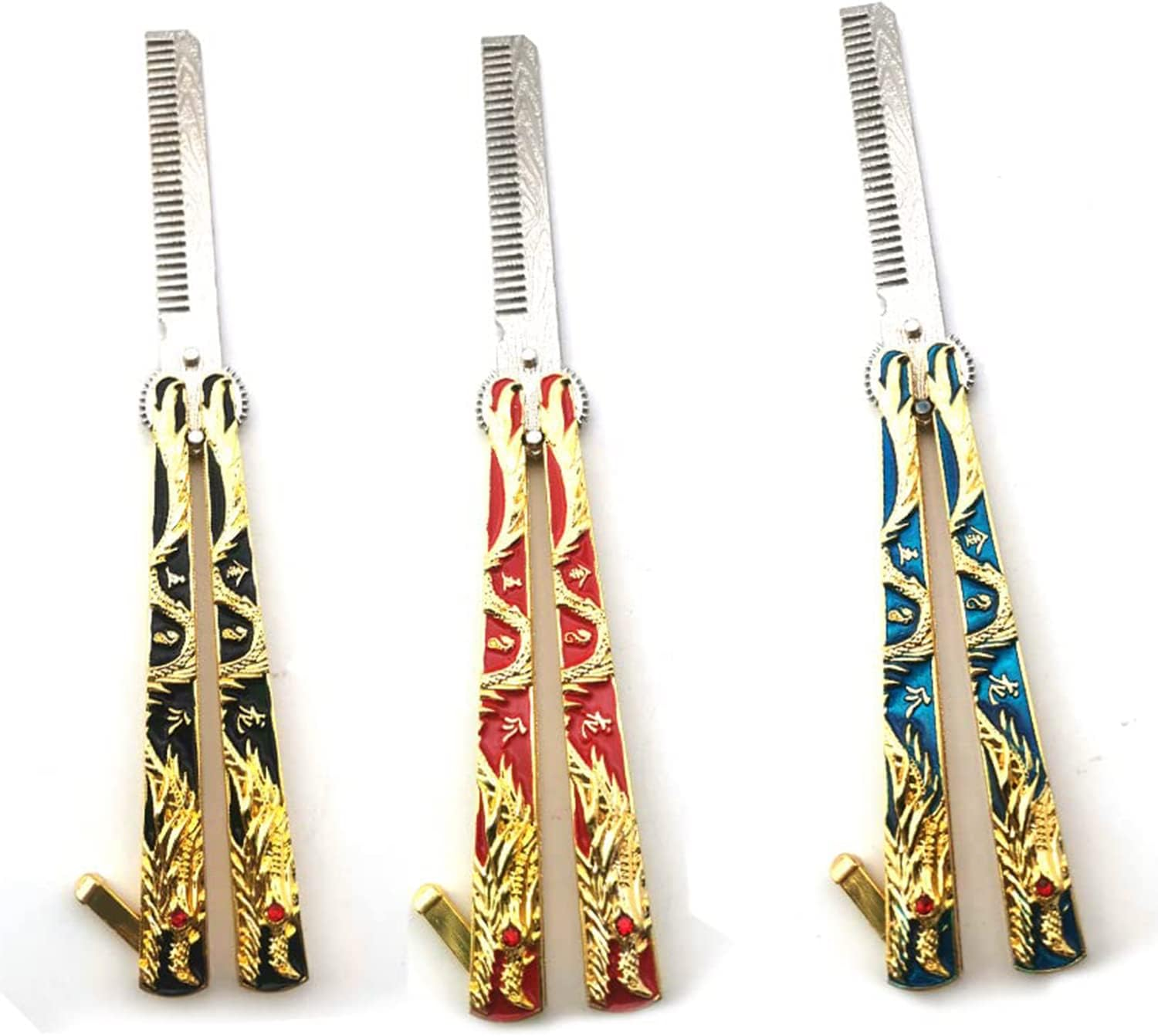 WANLIAN Beautiful Comb,Beautiful Comb Stainless Steel Folding Practice Combs Hair Styling Tools for Sport Outdoor Use (3 Colour Dragon Comb) image number 5