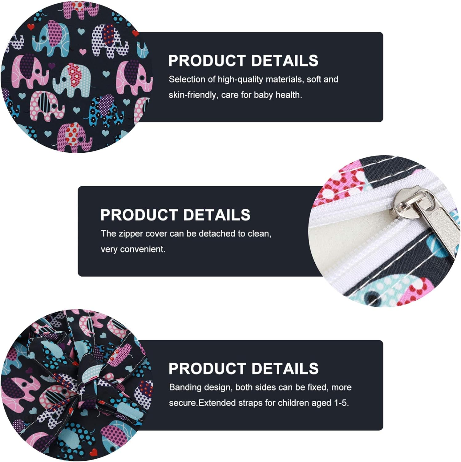 Jojofuny Toddler Booster Seat Cushion Elephant Pattern Baby Dining Chair Heightening Cushion Square Seat Pad Highchair Washable Chair Pad with Strap for Toddlers Kids Infant image number 3