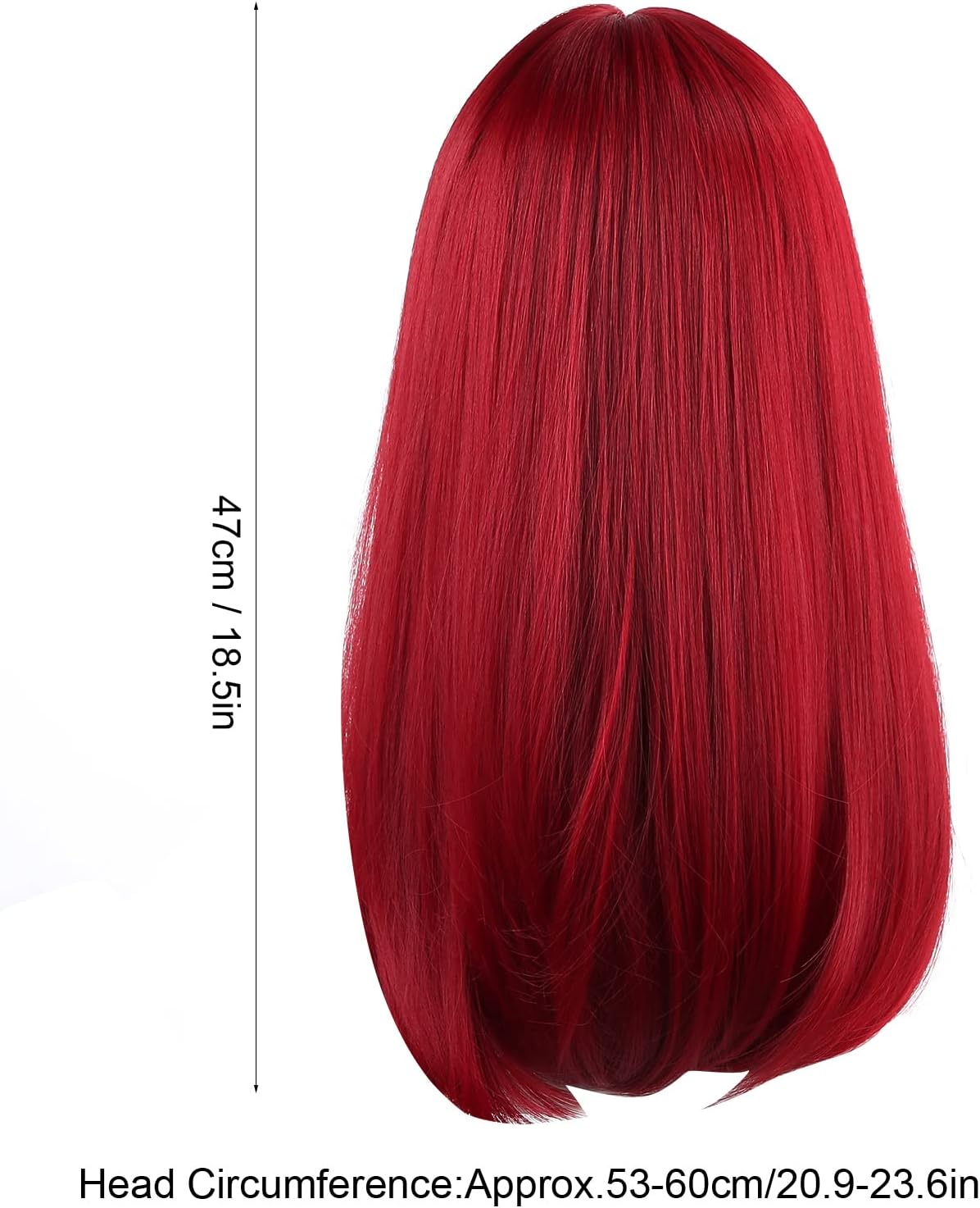 Red Long Straight Wig, 47Cm Wigs Red Wigs with Bangs Burgundy Red Synthetic Long Straight Wig for Women Party and Cosplay Bright Red Wig Coloful, High Temperature Fiber Fake Hair image number 1