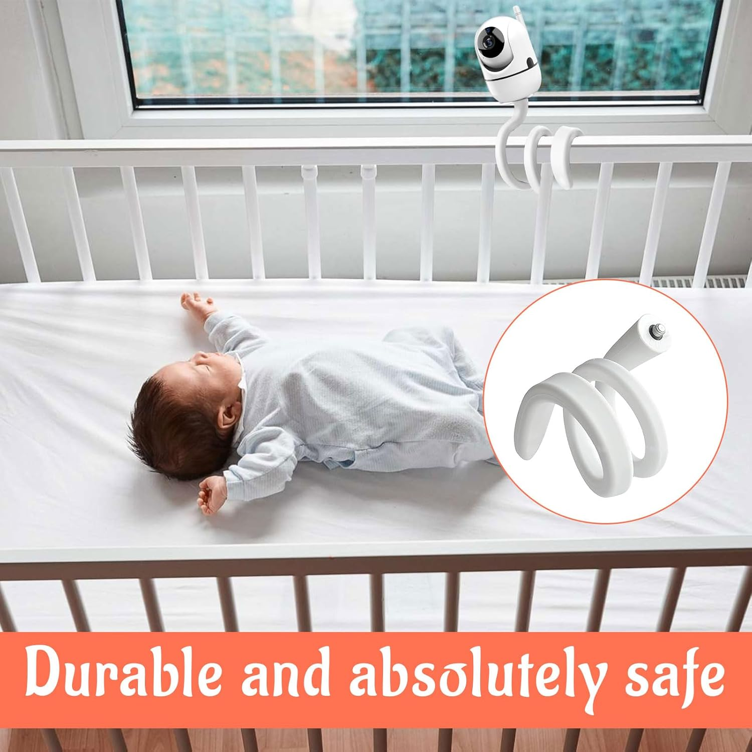 Baby Monitor Stand, 1 Psc Baby Monitor Holder, Baby Monitor Mount No Drilling, Compatible with Infant Optics DXR-8 Pro, Hello Baby Monitor Mount, Nanit, Universal Baby Camera Holder, Flexible image number 4