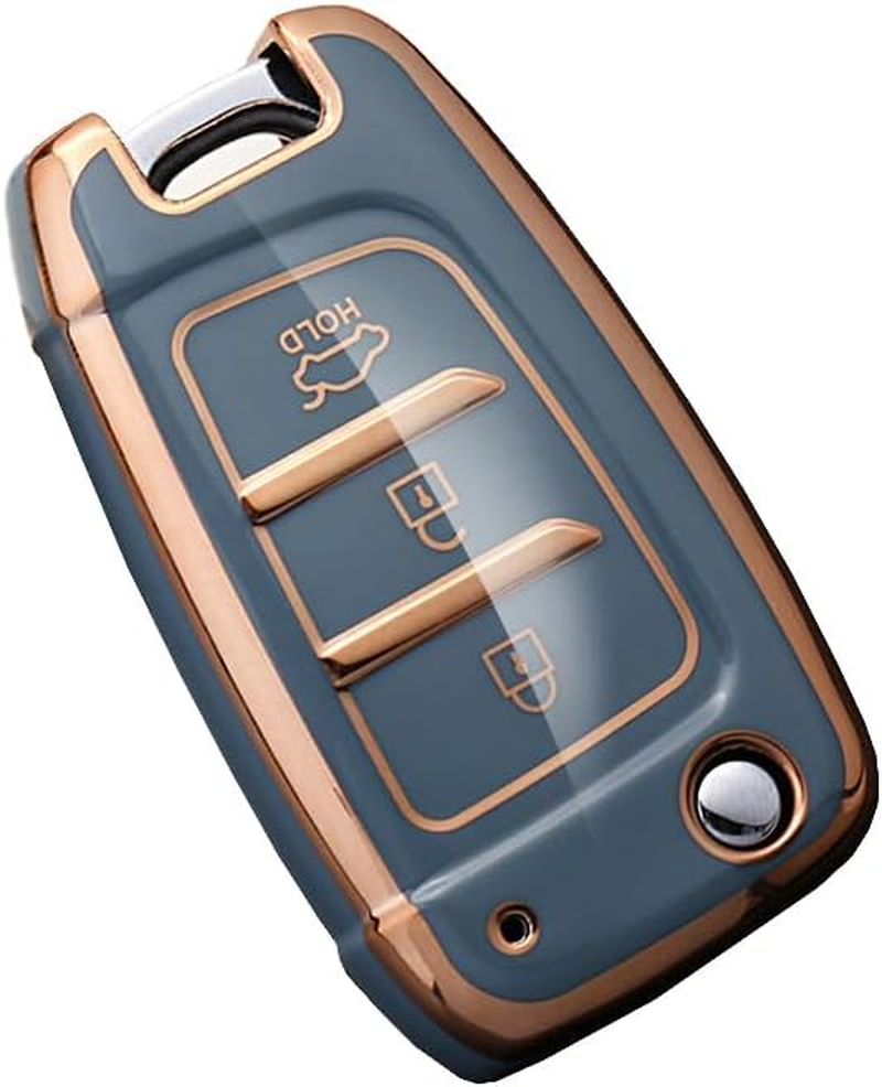 HIBEYO TPU Key Fob Cover for Hyundai Elantra Solaris 2 Tucson I30 I35 I40 Ix35 Kona Genesis Santa Fe Azera Verna Accent Celesta Sonata Accessories Key Shell Cover Flip 3 Button Key-Puprle