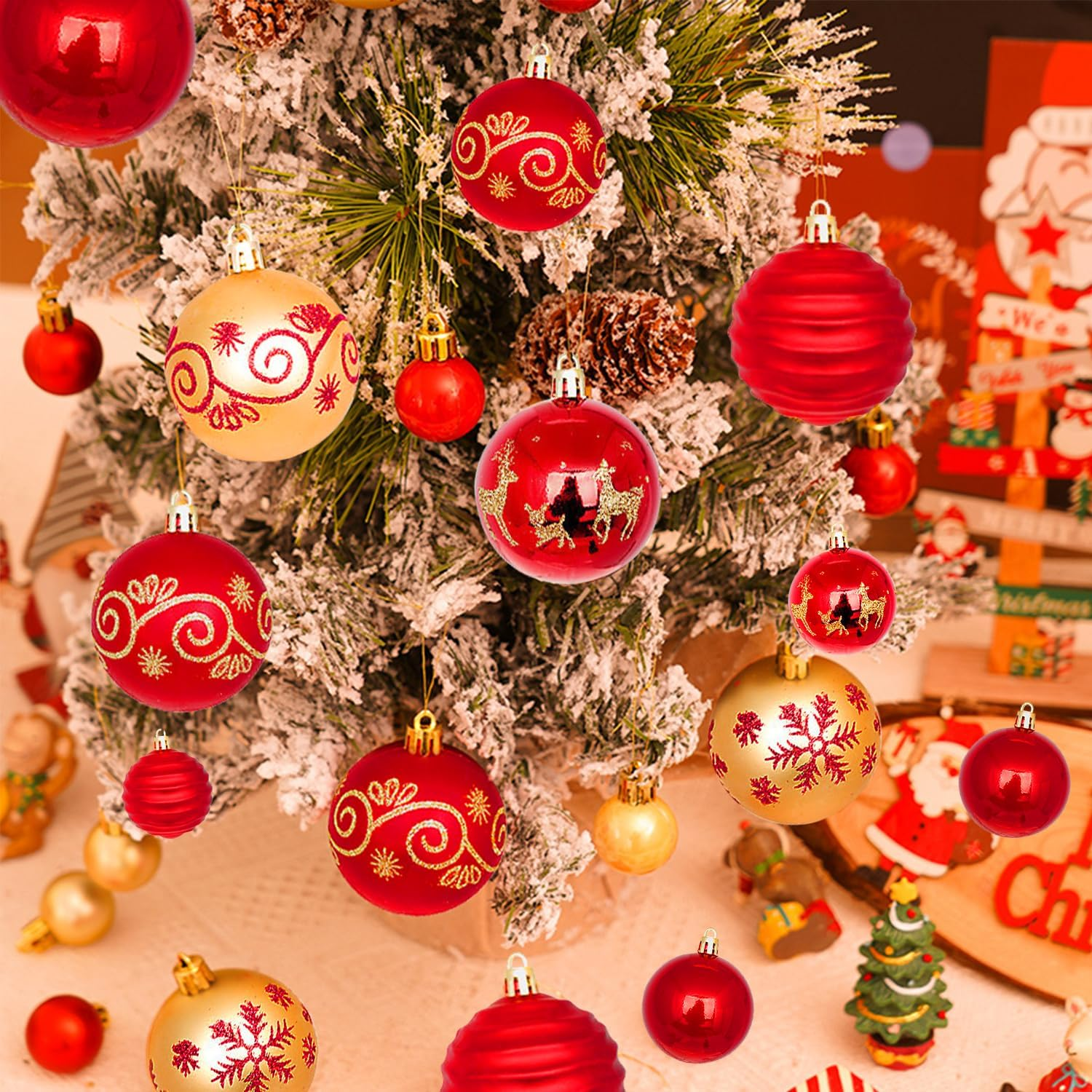 Christmas Decorations,H HOME-MART 44Pcs Christmas Tree Baubles,Christmas Ball Ornaments|Hanging Christmas Baubles Balls Ornaments Set|Christmas Tree Pendants Decorative (44 Pcs Style C) image number 6