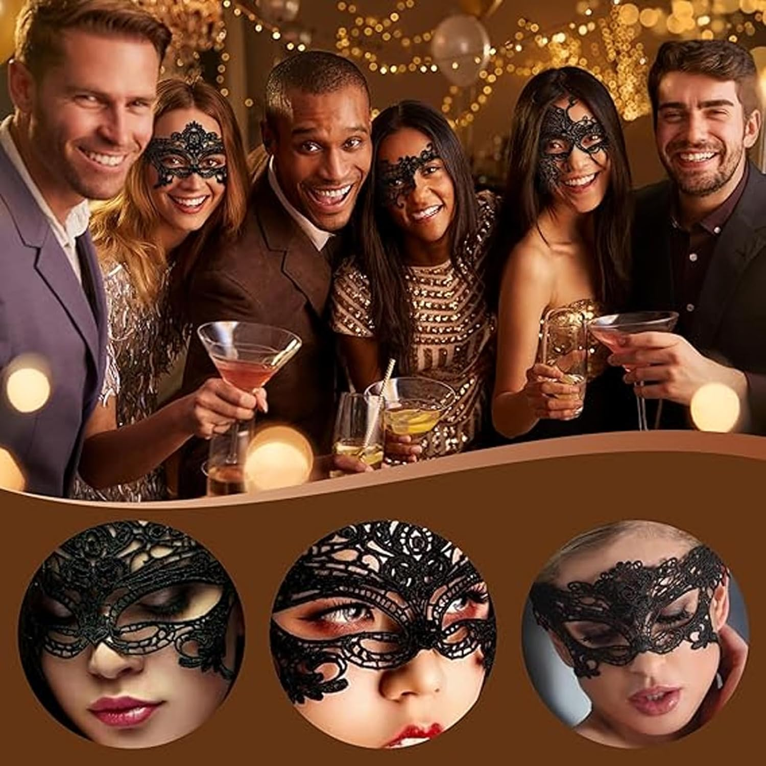 12Pcs Lace Masquerade Mask Women Venetian Party Masks for Halloween Bachelorette Party and Costumes image number 1