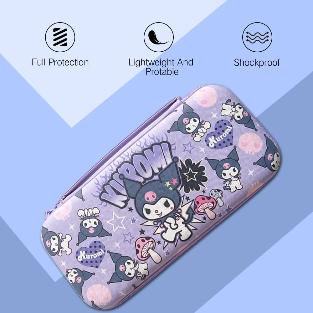 PERFECTSIGHT Cute Switch Carrying Case for Nintendo Switch OLED, Kawaii Hard Shell Portable Travel Carry Case with 12 Game Card Slots, Inner Protective Storage Bag for NS Console & Accessories, Purple - Blue Dog image number 2