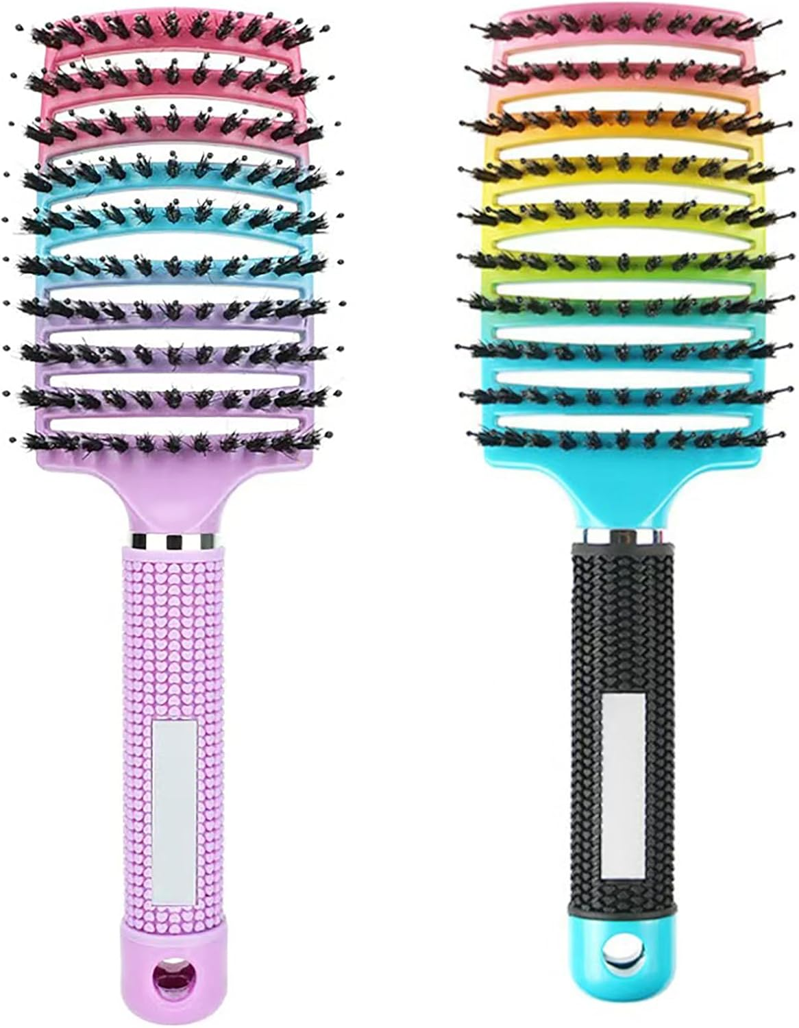 2Pcs Boar Bristle Hair Brush, Wet & Dry Hair Brushes, Curved and Vented for Wet and Dry Detangling Hair Brush, Detangling Long Curly Thick Hair for Women, Men & Kids (B)