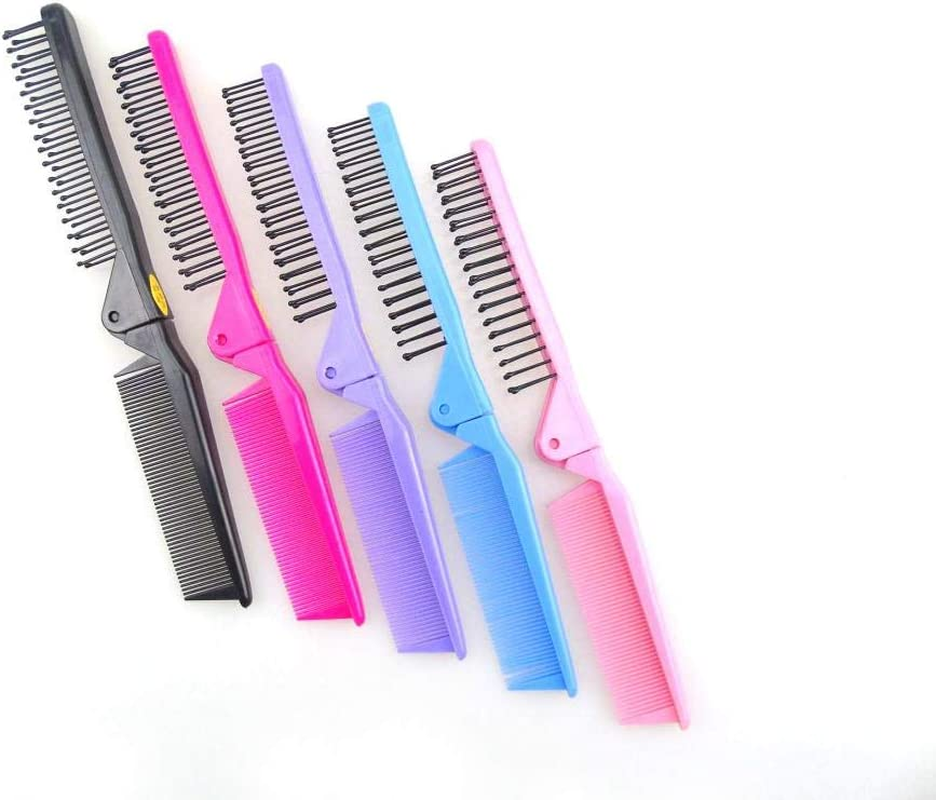 Portable Travel Folding Hair Brush Compact Pocket Hair Comb Double Headed Anti-Static Comb image number 6