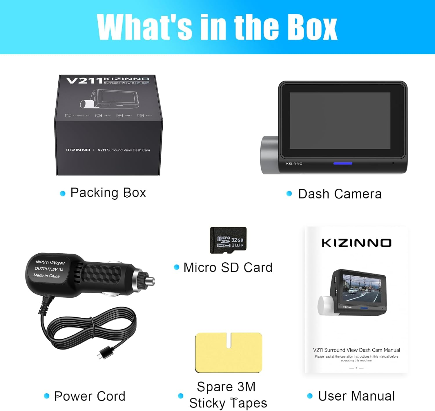 360&deg; View Dash Cam with Front, Inside, Left, Right Recording, 3" Touch Screen, Night Vision, Wi-Fi GPS, 24/7 Parking Mode & 32GB Card​​ image number 1