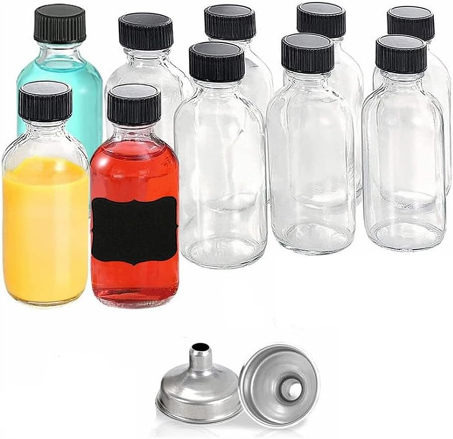 ADTZYLD 12-Pack Reusable 2 Oz Glass Bottles with Lids & Funnels - Perfect for Travel, Potions, Ginger Shots, Oils, Juice, Sauce, Spice, Milk, Breastmilk (12) image number 1