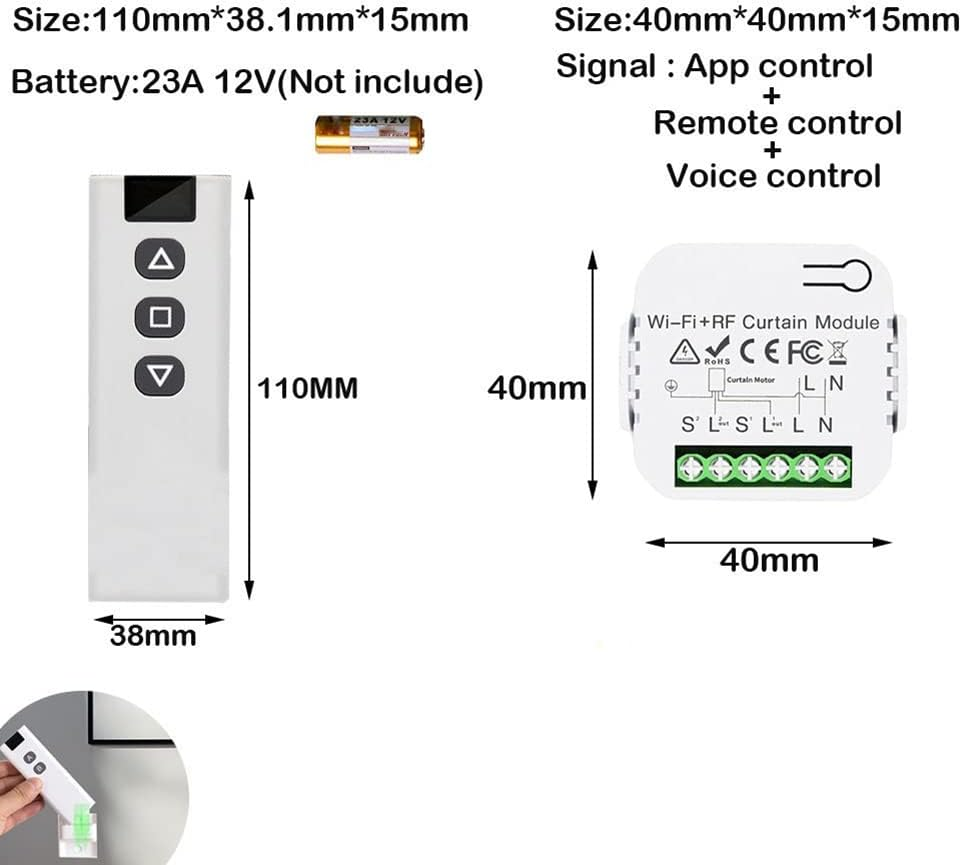 Aribrnten Tuya Smart Life Wifi 433Mhz Blind Curtain Switch with Remote for Electric Roller Shutter Control, 1RC 1RE image number 4