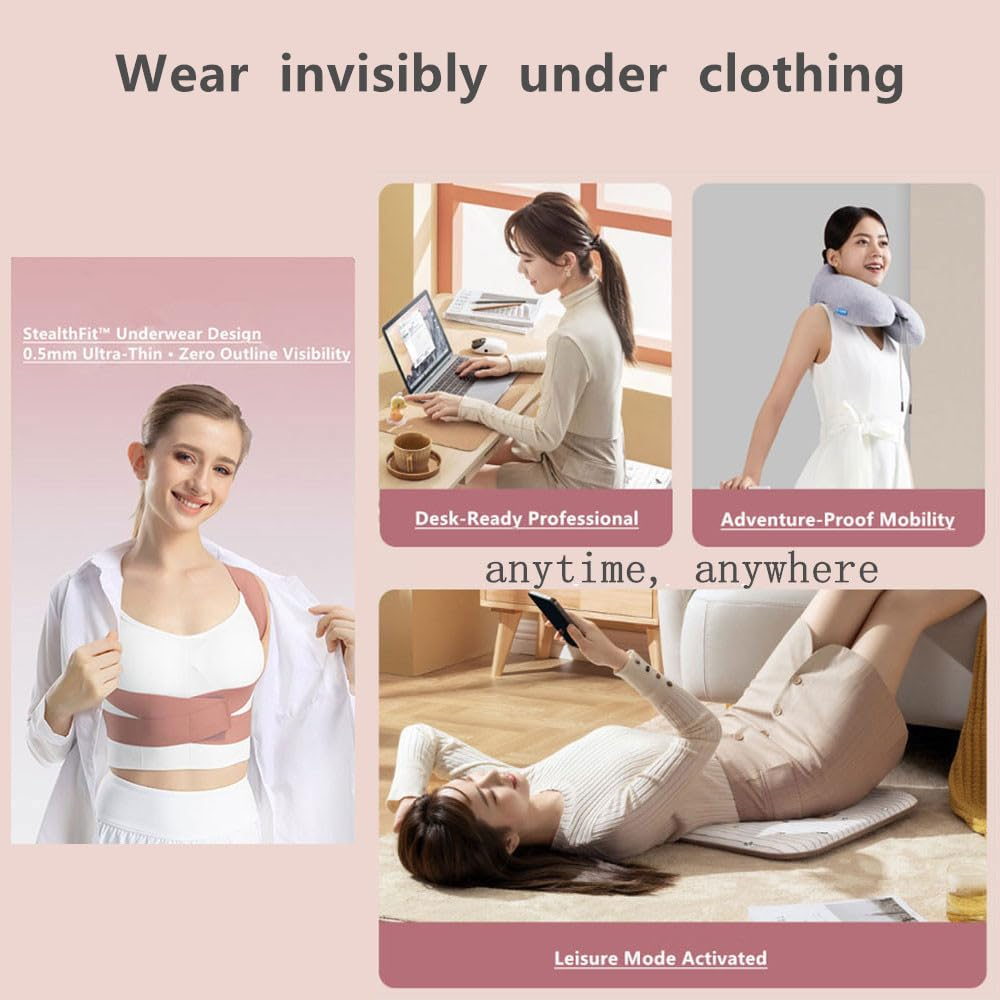 Posture Corrector for Men & Women,Adjustable Posture Correctorfor Pain Relief from Bad Posture,Slumping,Targets Upper Back,Shoulders,Neck,Clavicle,Pink,Small image number 3