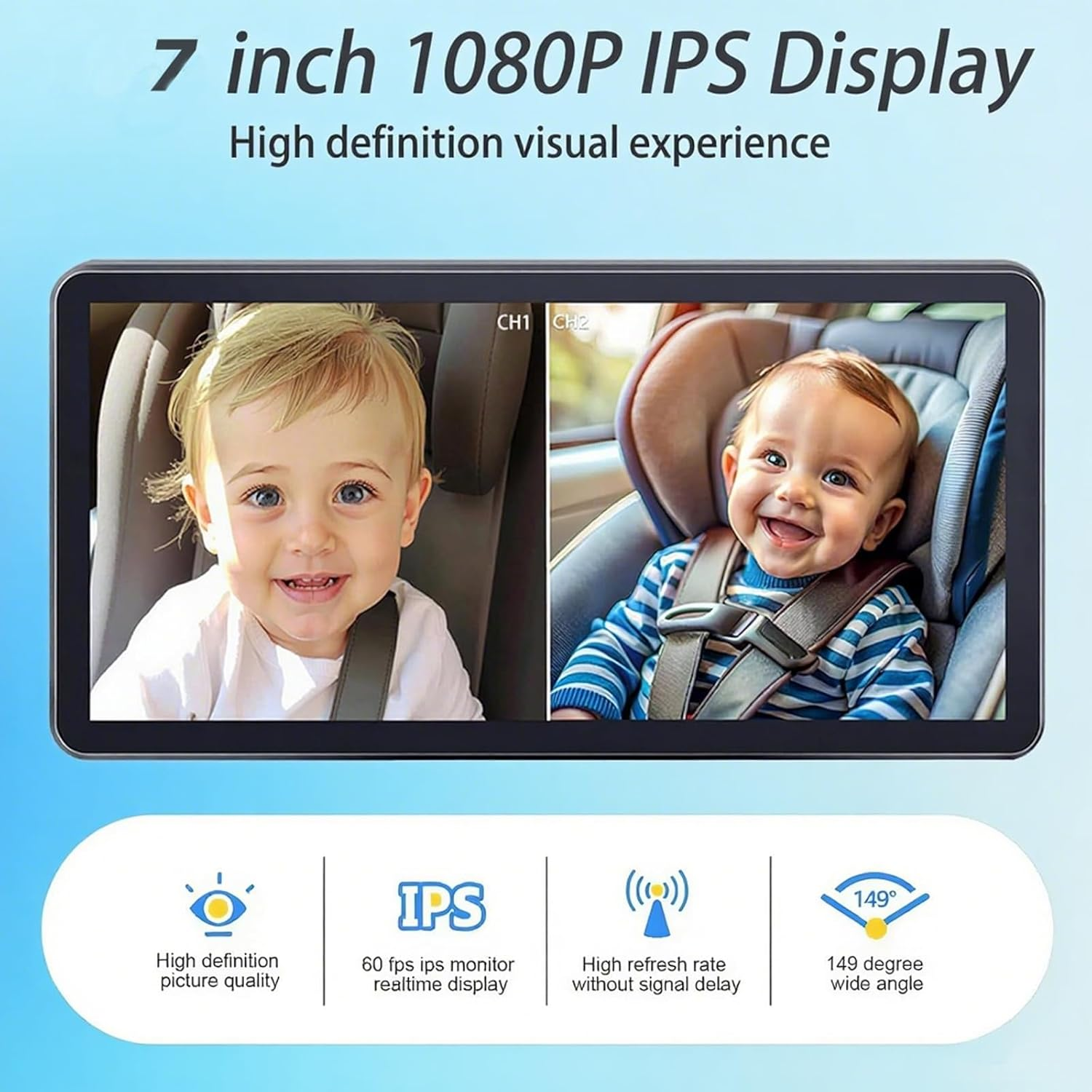 Dual Baby Monitor 2-Kids, 7'' Split Screen Baby Car Camera 2 Cameras, Baby Car Monitor Can Be Bent at Will, Ultrawide Baby Camera No Wifi with Night Vision image number 3