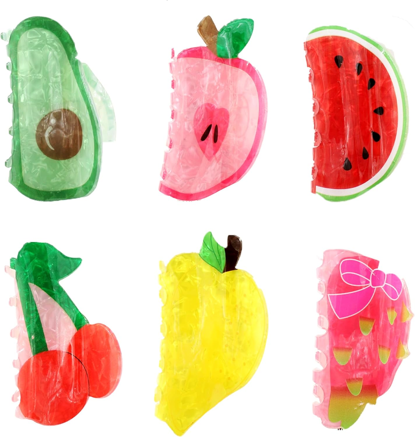 6 Pieces Acrylic Hair Claws Accessories for Women Fruit Clip Cherry Watermelon Lemon Strawberry Pineapple Avocado Funny Claws Summer Hairstyle Decoration (Pack C, Large) image number 1