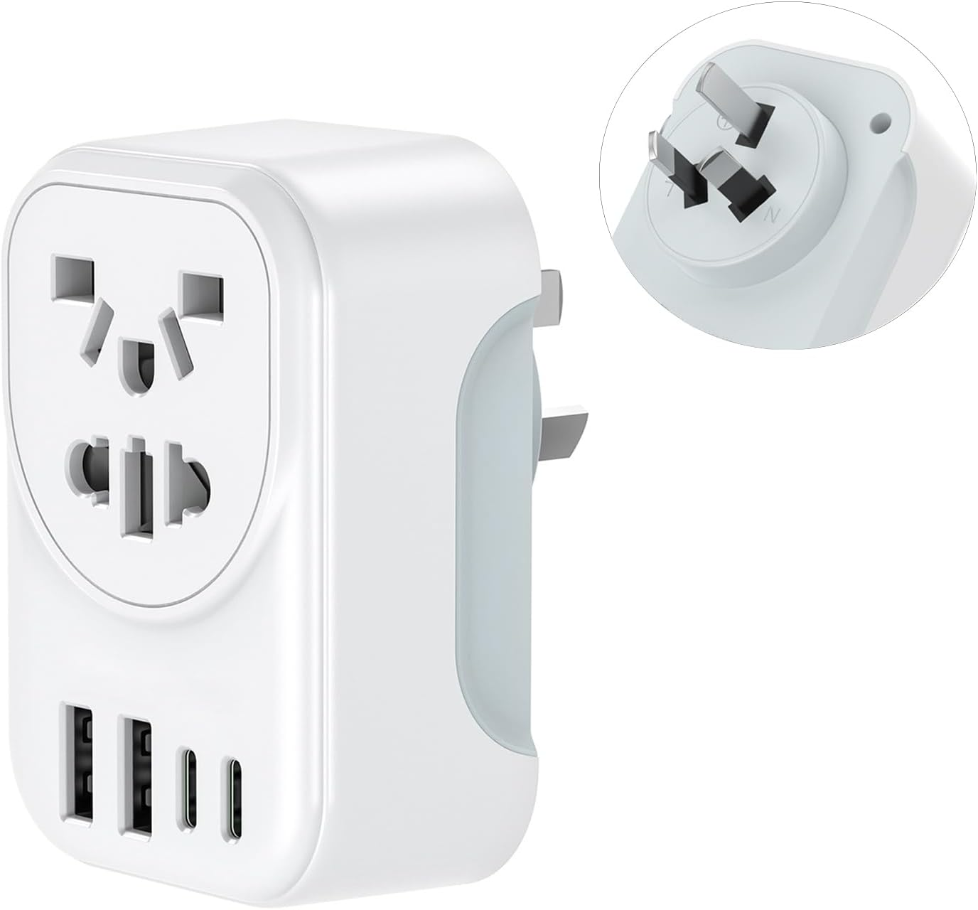 UK/US/JP/CA/EU to AU/NZ Adaptor Plug with Insulated Pins, Universal Plug Convert to 3-Pin Australian/New Zealand/China Socket with 2USB-A and 2USB-C Multi-Port Travel Power Adapter image number 4
