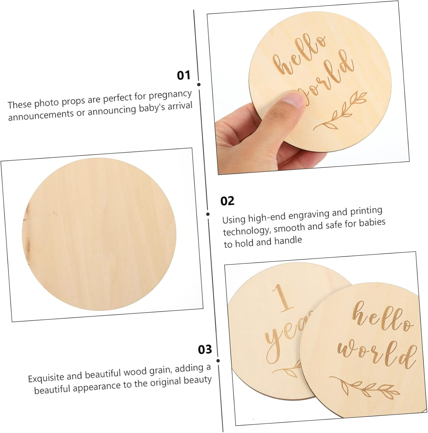 UPKOCH 13Pcs Wooden Growth Milestone Cards Monthly Announcement Cards with Natural Design for Newborn Photo Props First Year