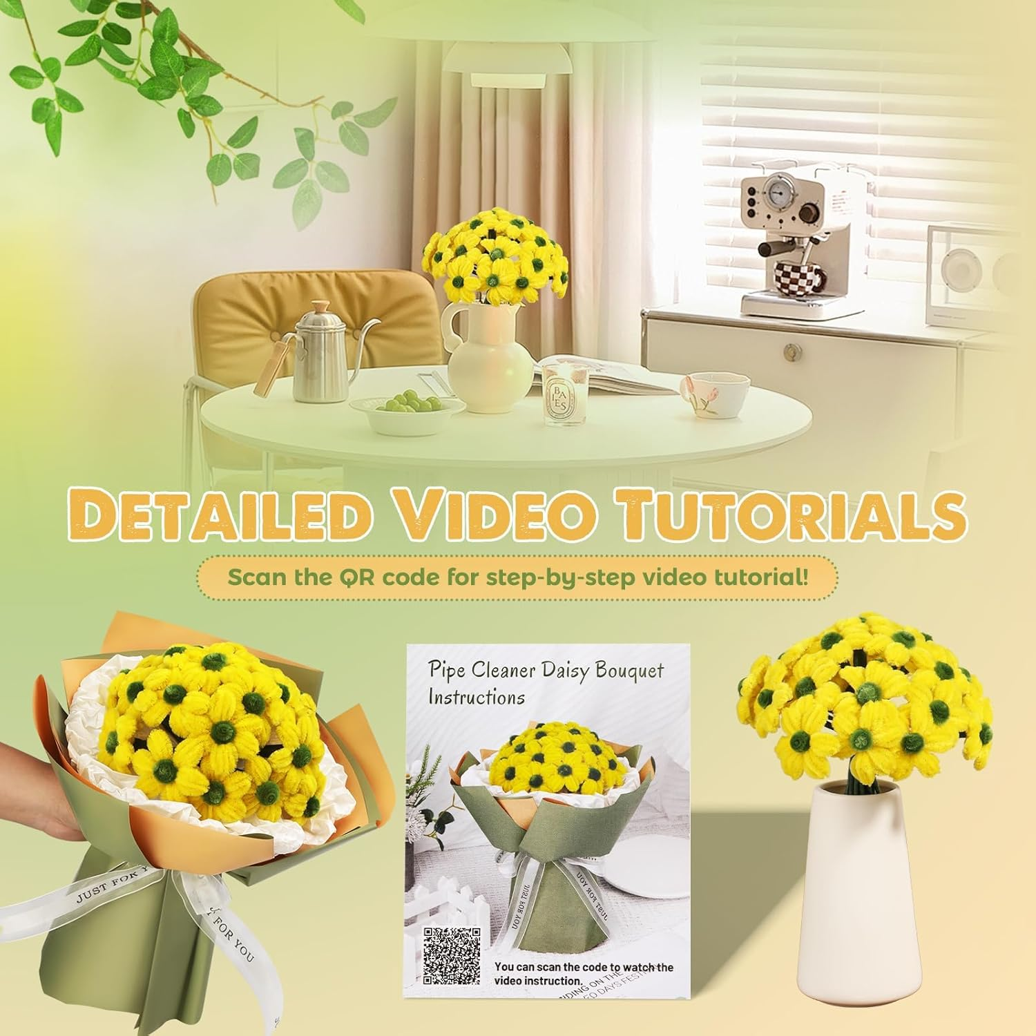 Pipe Cleaners Craft, Pipe Cleaners Craft Supplies 250PCS, Little Daisies Flower Making Kit with Instructions for Adults DIY Arts Crafts Wedding Bouquet Party image number 6