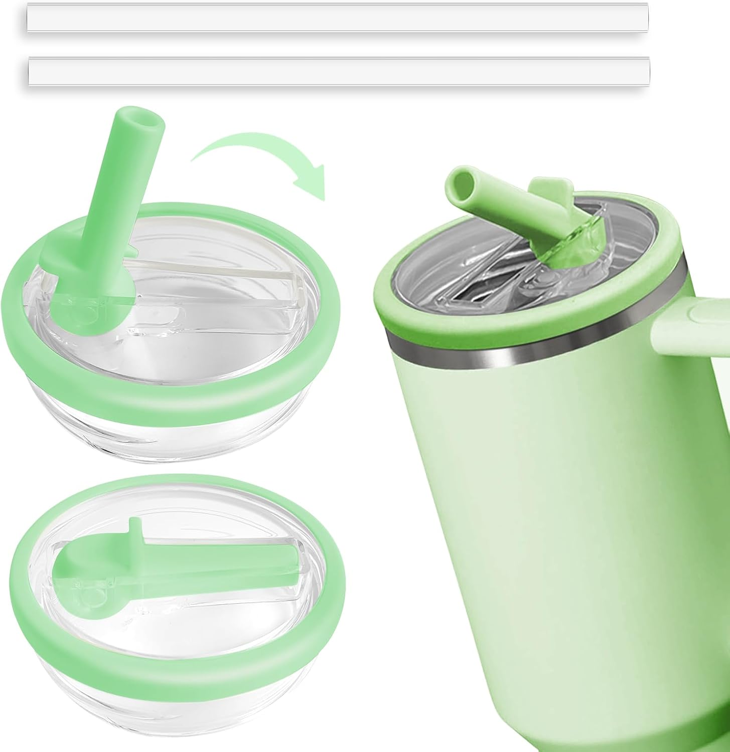 40 OZ Tumbler Flip Straw Lid Fit for Stanley Cup,2Pcs 40 OZ Spill Proof Lid,Clear Replacement Lids Fit for Stanley (Black, 40Oz)