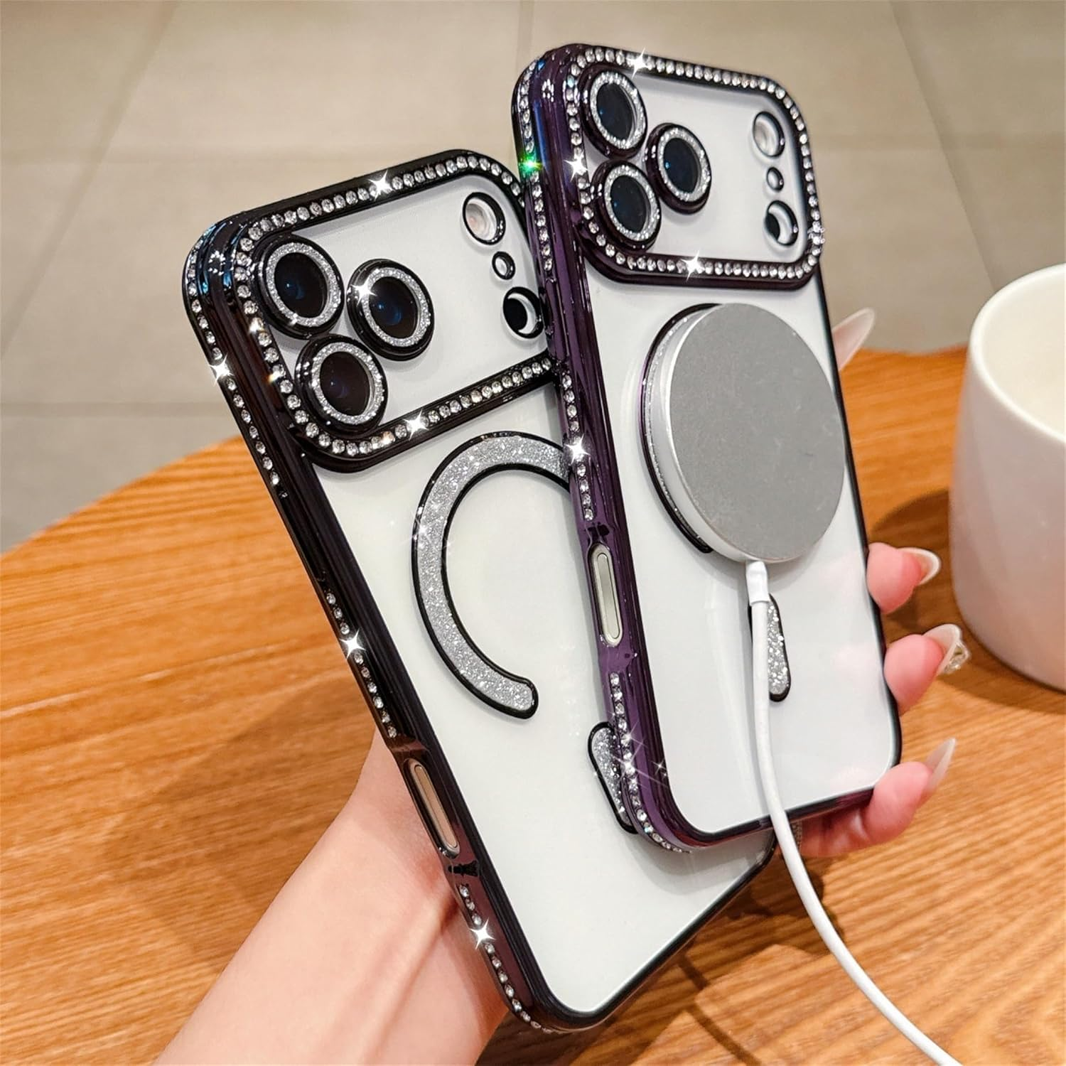 Einaily Glitter Case for Iphone 17 Pro Max for Magsafe Transparent Case with Bling Sparkly Diamond Protective Case for Girls Soft TPU Bumper Cover Shockproof Scratch-Resistant Mobile Phone Case For image number 4