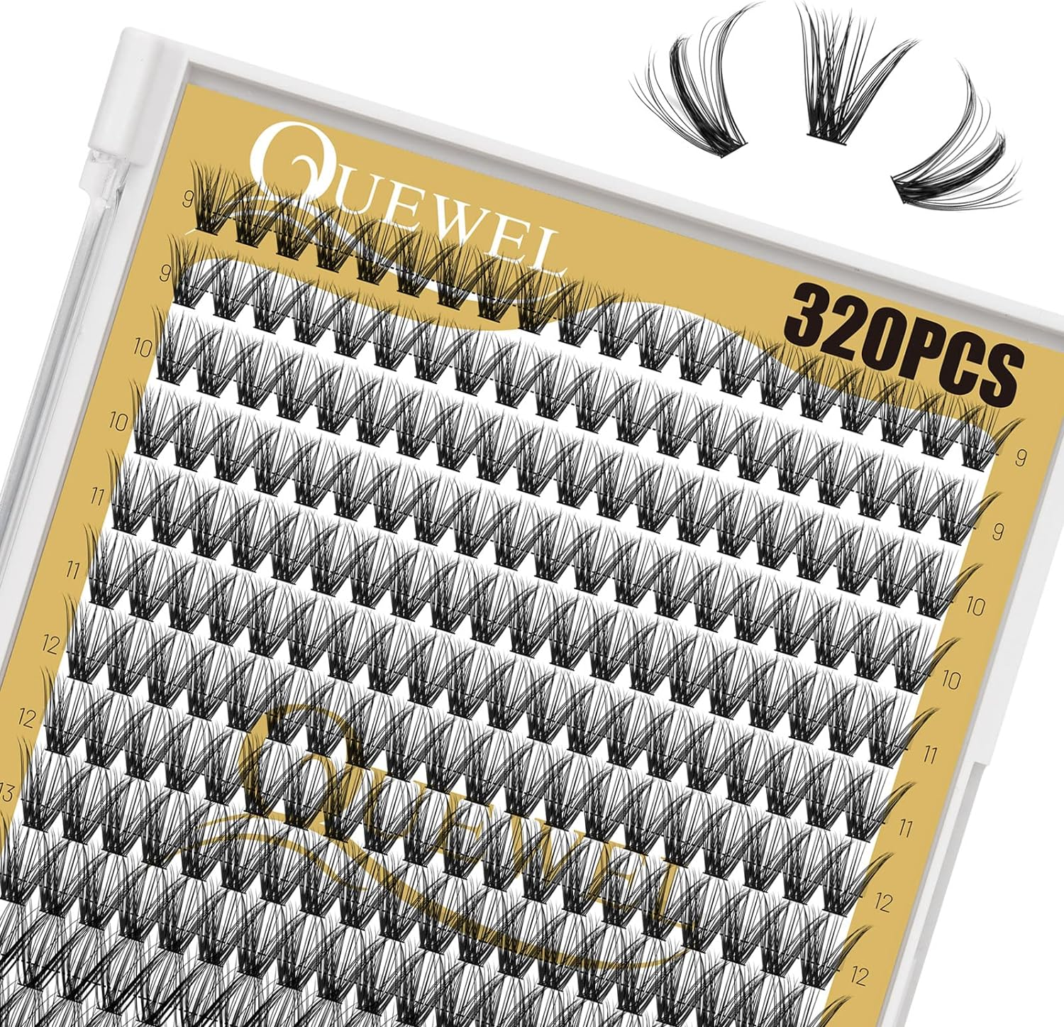 QUEWEL Lash Clusters 320Pcs 40D D Curl Mix9-16Mm Individual Eyelashes Clusters Wispy DIY Eyelash Extension Thin Band Soft Black Cruelty-Free Cluster Lashes