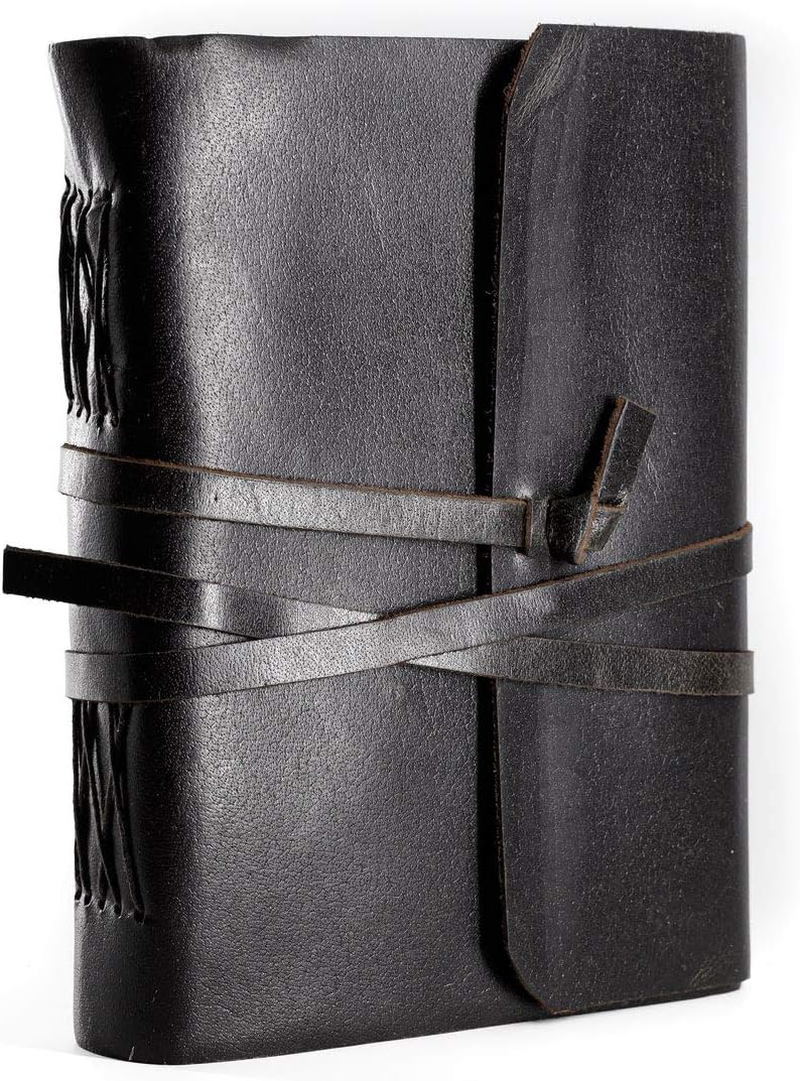 Komalc Handmade Leather Journal/Writing Notebook Diary/Bound Daily Notepad for Men & Women Unlined Paper Medium, Writing Pad for Artist, Sketch 7 X 5 Plain Black image number 5