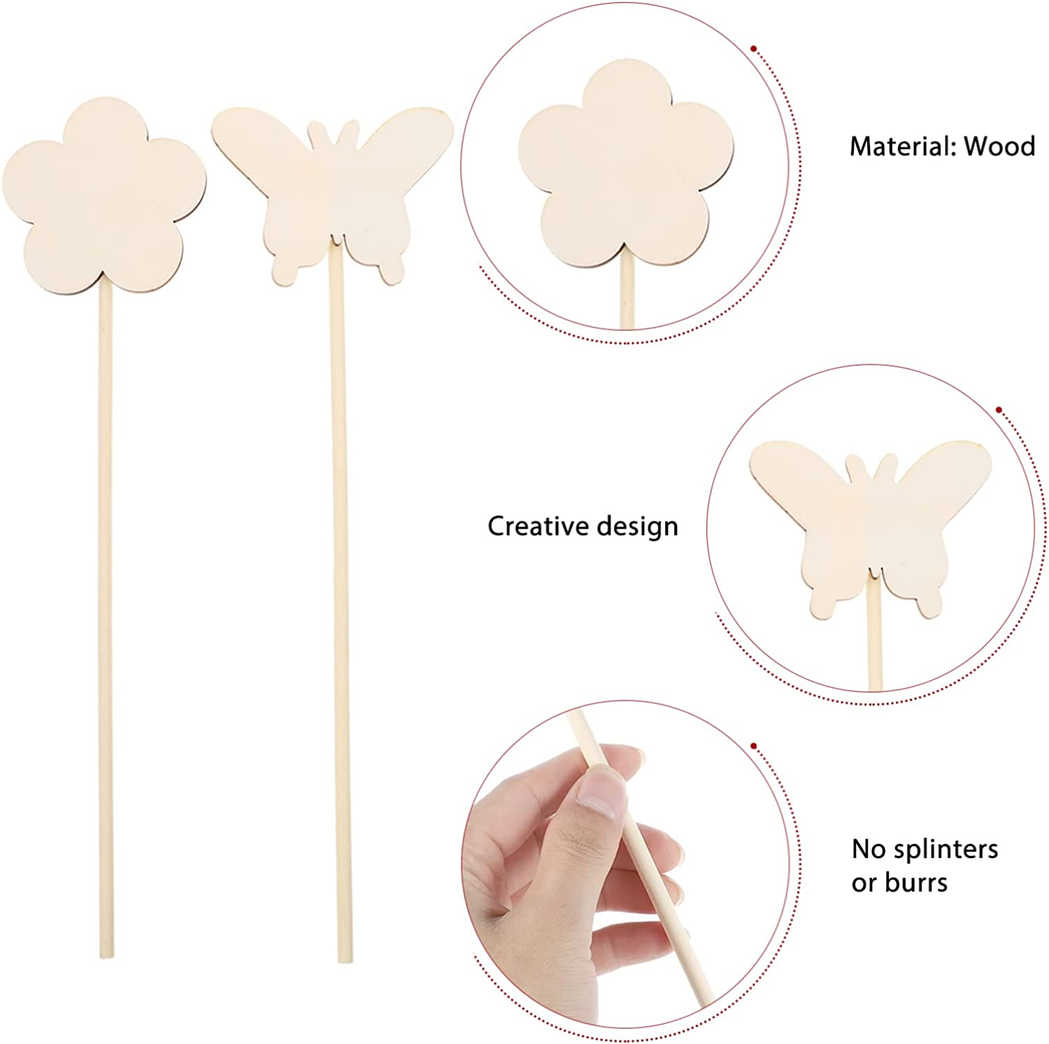 Toddmomy 14Pcs Make Your Own Princess Wand Unfinished Fairy Wand Stick Wooden DIY Crafts Moon Star Heart Crown Butterfly round Magical for Girls Art Show Cosplay Costume image number 1