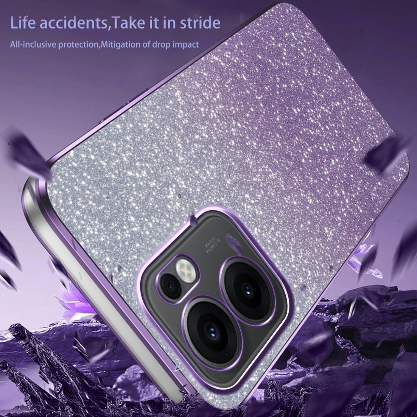 Panxcase Glitter Case for Oppo Reno 13 F 5G/4G - Transparent Glitter Girls Women Elegant Mobile Phone Case Transparent Bling Ultra Thin Shockproof Protective Case (Pink) image number 1