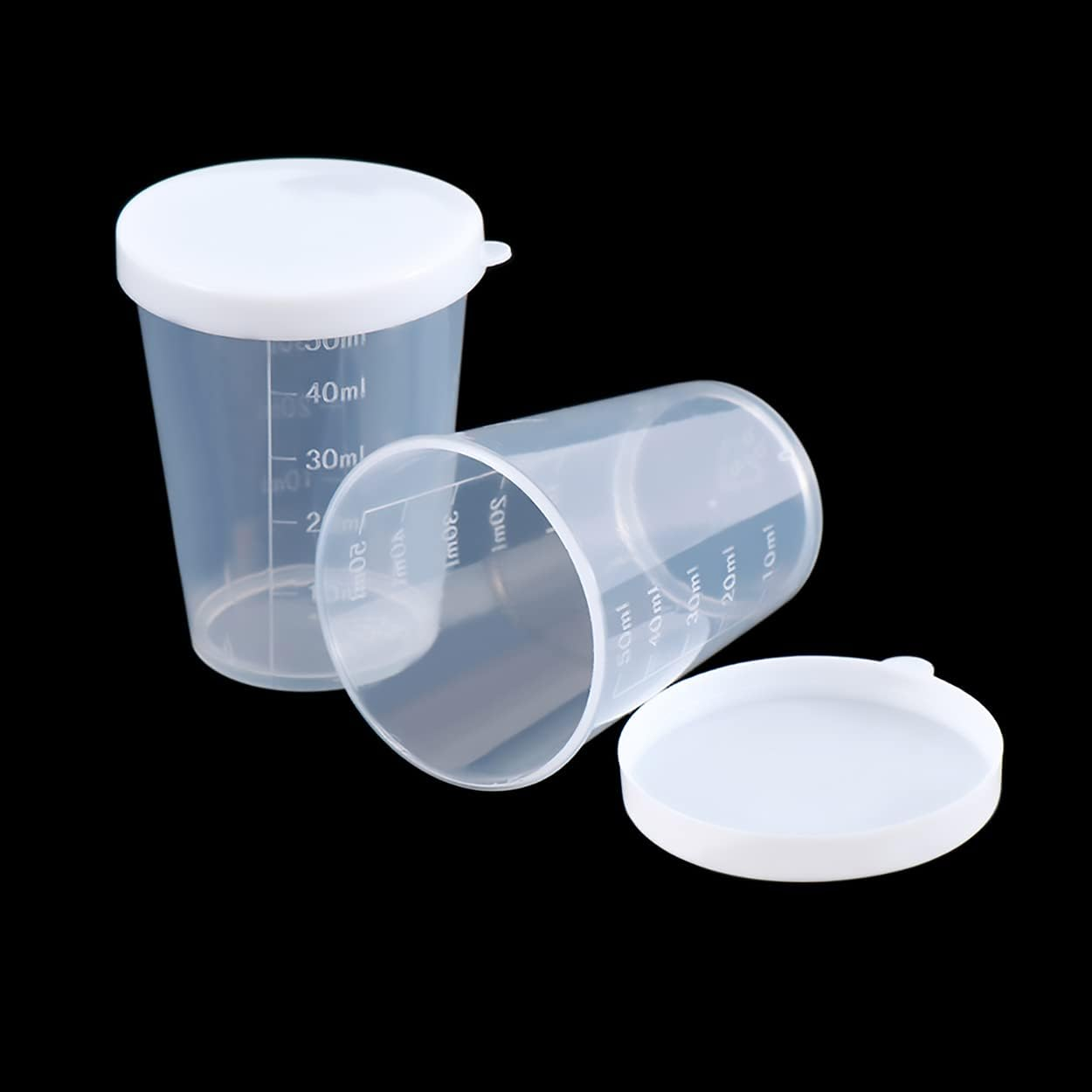 Dadamong 20PCS Plastic Medicine Measuring Cups with Lids, Clear Reusable Graduated Cups Transparent Scale Measuring Cups, Measure Container for Mixed Pills, Liquid Medication (50ML) image number 1