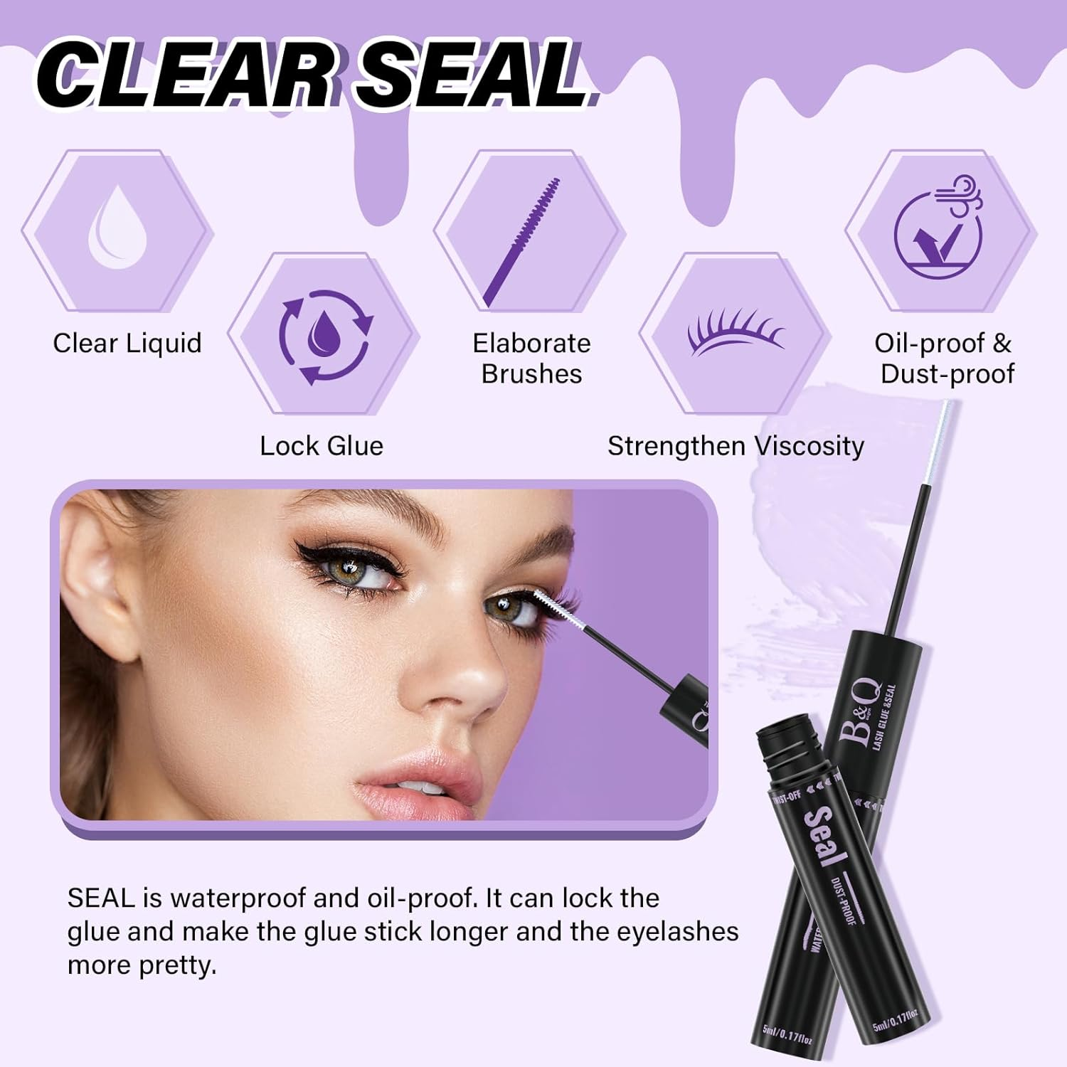 Lash Bond and Seal 10ML Eyelash Bond and Seal Lash Glue for Lash Clusters Black Bond Super Strong Lash Extension Bond and Seal Lasting Bond and Lock 72 Hours(Djst-Black-New) image number 3