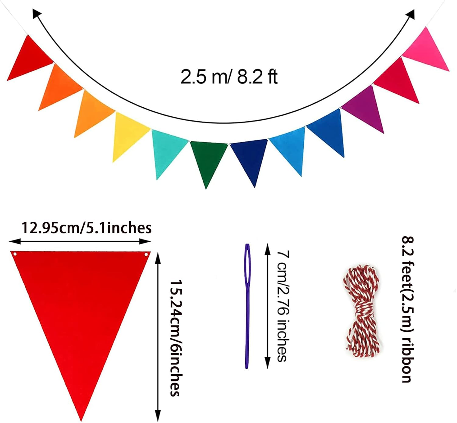 Rainbow Felt Fabric Bunting,H HOME-MART 24Pcs/16.4 Feet(2 Pack) Multicolor Decoration Banners for Birthday Party,Festival,Classroom Decor,Carnival image number 5