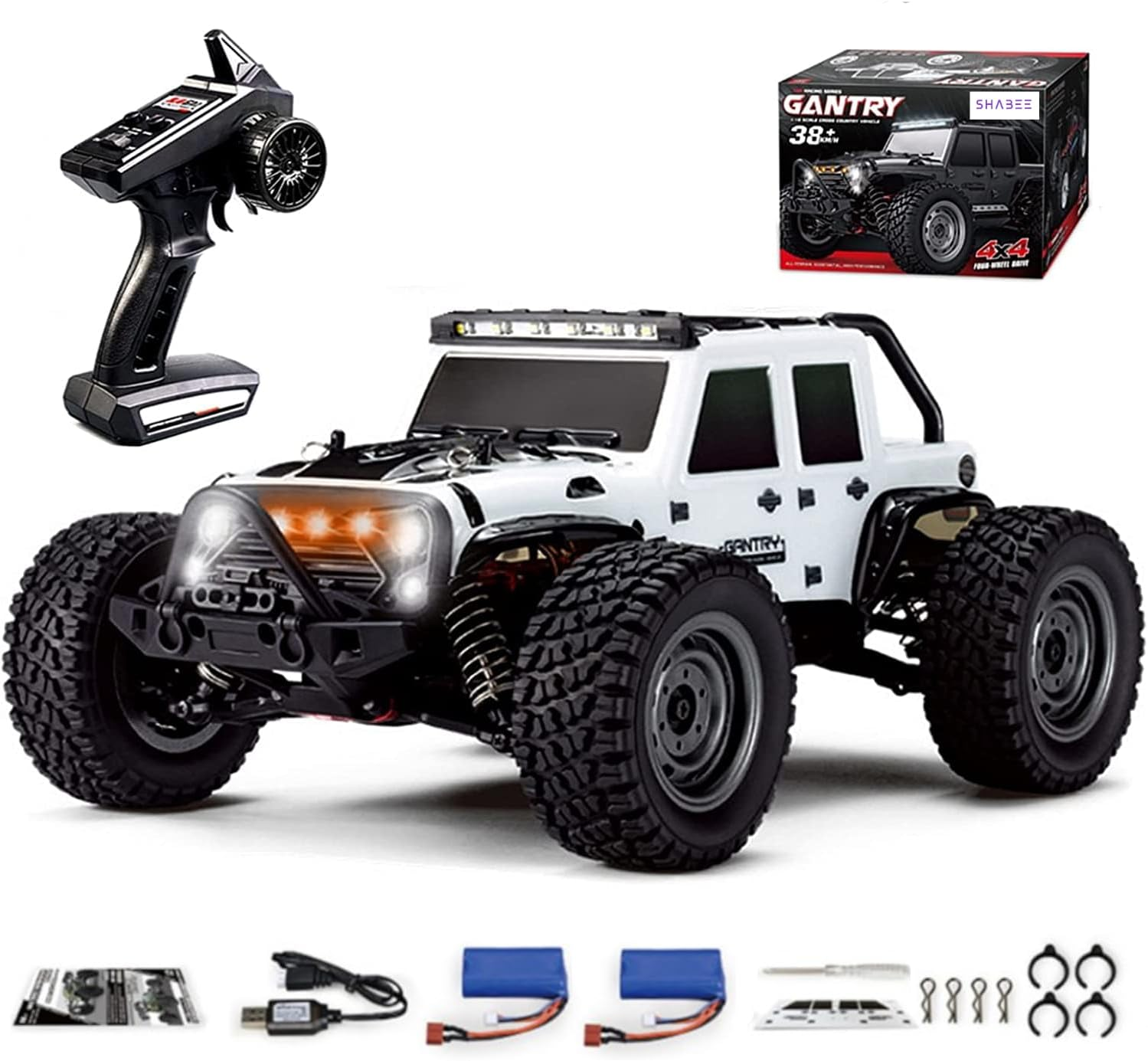 Shabee 38+ Km/H High Speed, 1:16 Scale Remote Control Car, 4WD All Terrain Monster Truck 2.4 Ghz Radio Controlled off Road 4X4 RC Car for Boys and Adults, RC Cars, Trucks with 2 Rechargeable Battery image number 4