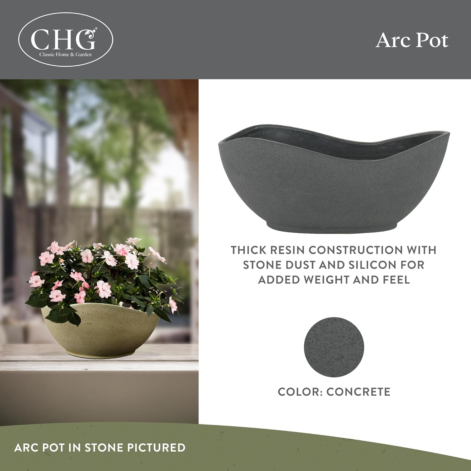 Classic Home and Garden Arc Pot 12" - Concrete image number 2