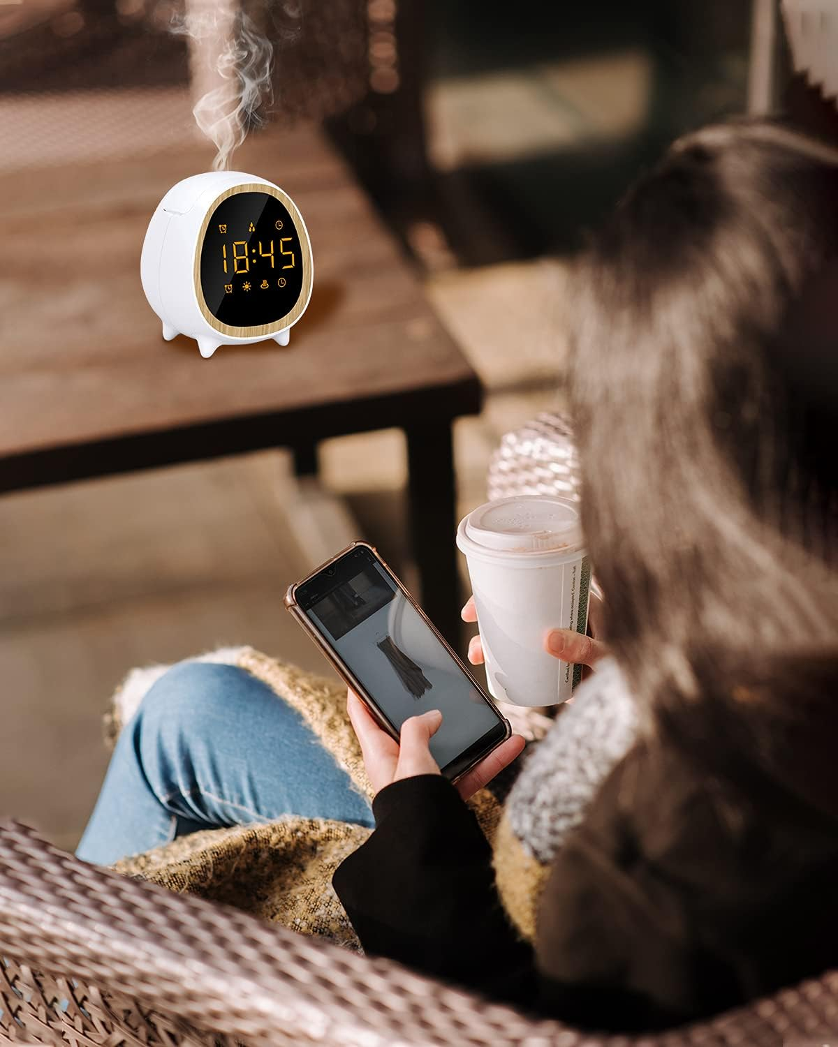 SOICARE Clock Essential Oil Diffuser,Screen Touch Control Aromatherapy Air Scent Diffusers for Home Bedroom Student,Multi-Function Alarm Clock/Light/Mist/Timer 200ML image number 5