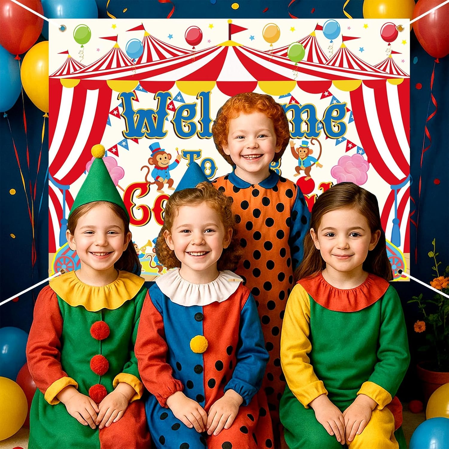 5.91X3.61 Ft Welcome to the Carnival Backdrop, Colorful Polyester Carnival Banner Washable and Reusable Party Decorations Supplies for Circus Theme Party Photo Props image number 6