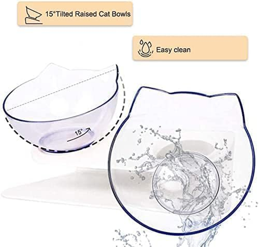 Mumoo Bear Double Elevated Cat Bowls with Raised Stand, Cat Bowl Design Neck Guard Stand Raised Pet Food Water Feeder Bowl,Cute Cat Face Elevated Cat Bowlfor Kitten or Small Dogs, White Clear image number 2