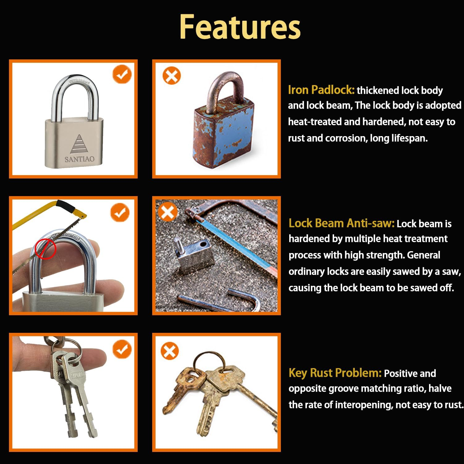 KAIHENG 50Mm Iron Pin Tumbler Padlock, Padlock with 3 Keys Outdoor, Weatherproof Heavy Duty Padlocks for Gym Locker, Warehouse, Garden Shed, Garage, Outdoor Gates image number 1