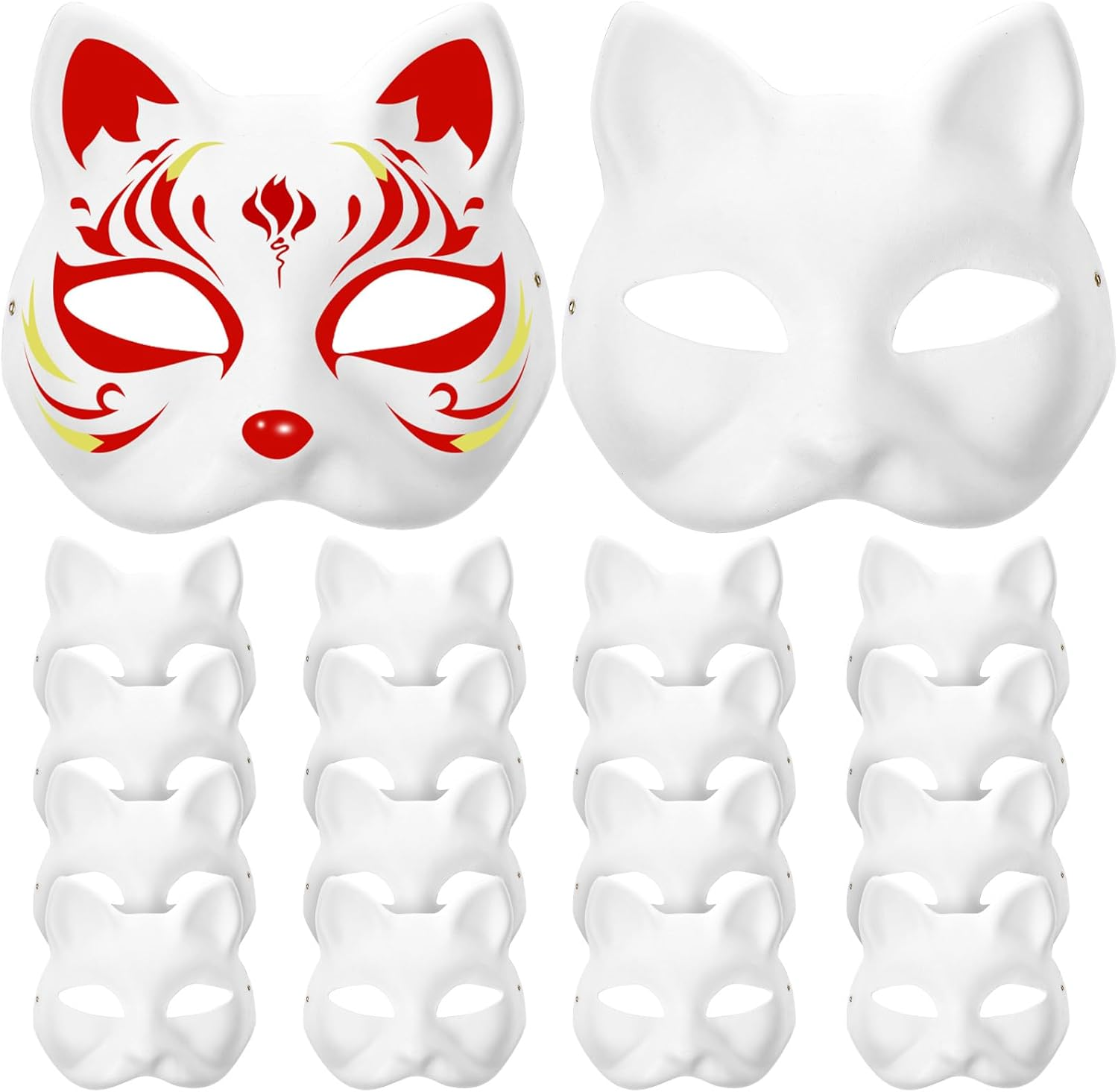 SEWACC Unpainted Cat Masks 20Pcs Cat Mask DIY White Paper Mask Halloween Blank Cat Mask Hand Painted Face Mask Personality Masquerade Mask for Dance Party Masquerade Cat Masks image number 5
