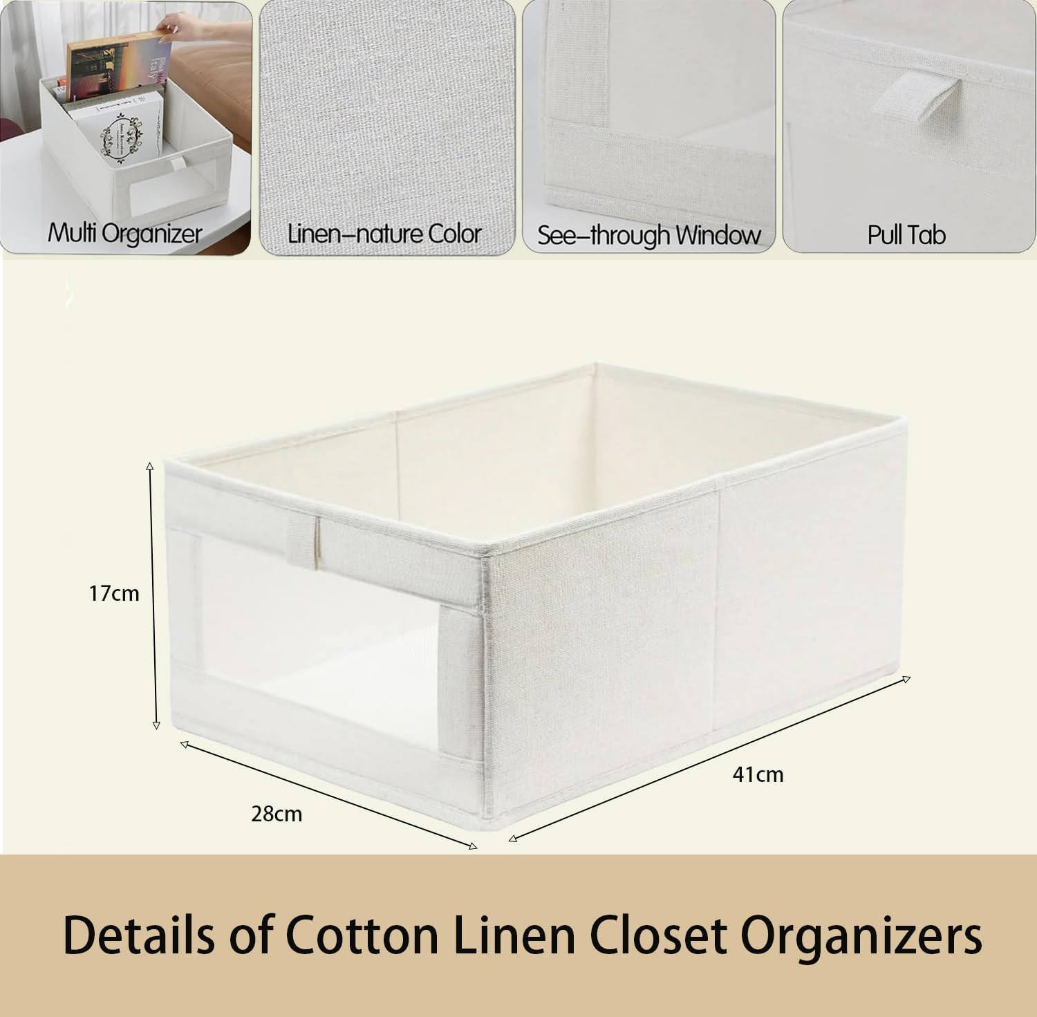 6 Pack Linen Closet Organizers and Storage Clothing Bins Large Foldable Box with Window Storage Baskets for Closet Shelf Jeans Clothes Toys Organization, Cube Storage Boxes for Organizing image number 6