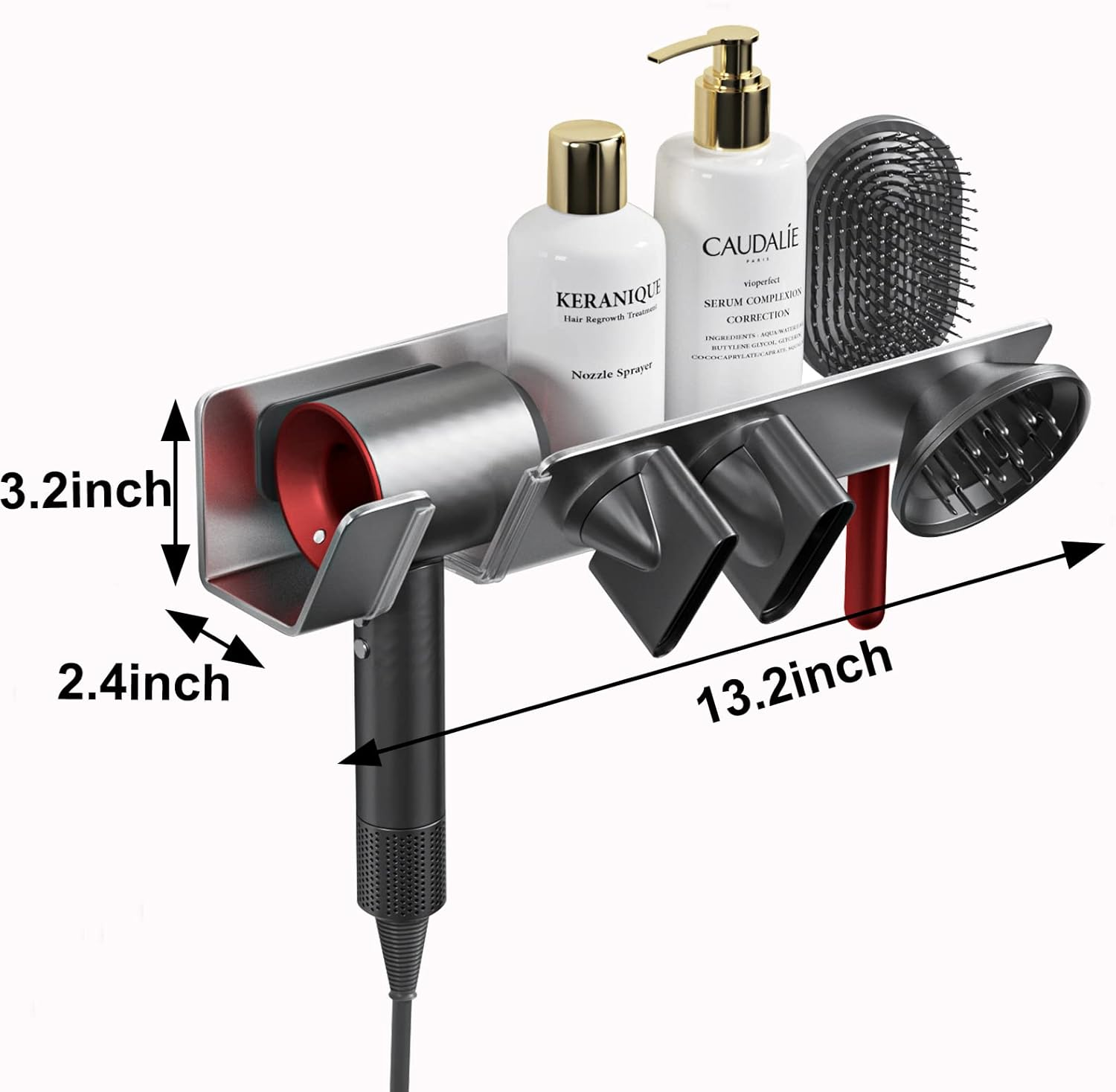 Hair Dryer Holder for Dyson Supersonic - Wall Mounted, Strong Magnetic Bracket Organizer for Attachments, Space-Saving Blow Hair Dryer Storage Shelf, Sturdy Bathroom Hair Care Tool Rack image number 6