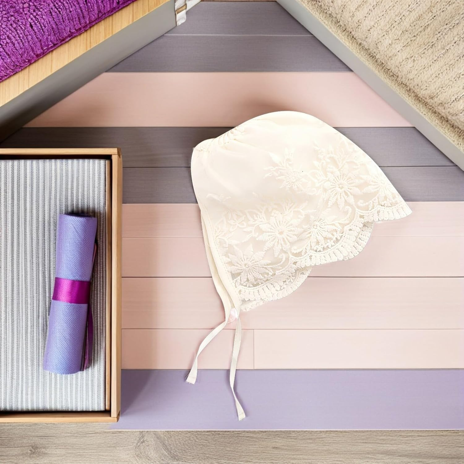 Kichvoe 2Pcs Girl Bonnet Elegant Lace Bonnets for Newborns for Dedication Christenings Weddings and Photo Shoots image number 4