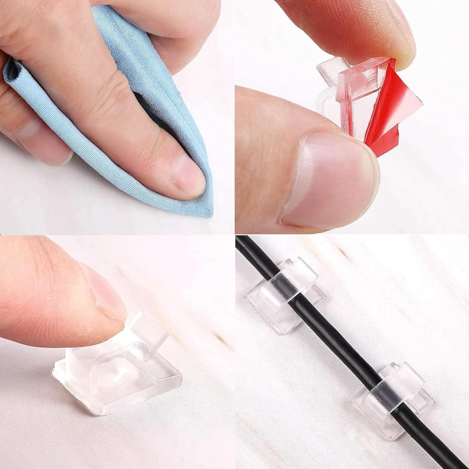 REGODI 100PCS Self-Adhesive Cable Clips - Clear Wire Organizers for Desk & Wall, Cord Holders for Home Office Indoor Outdoor Cable Management