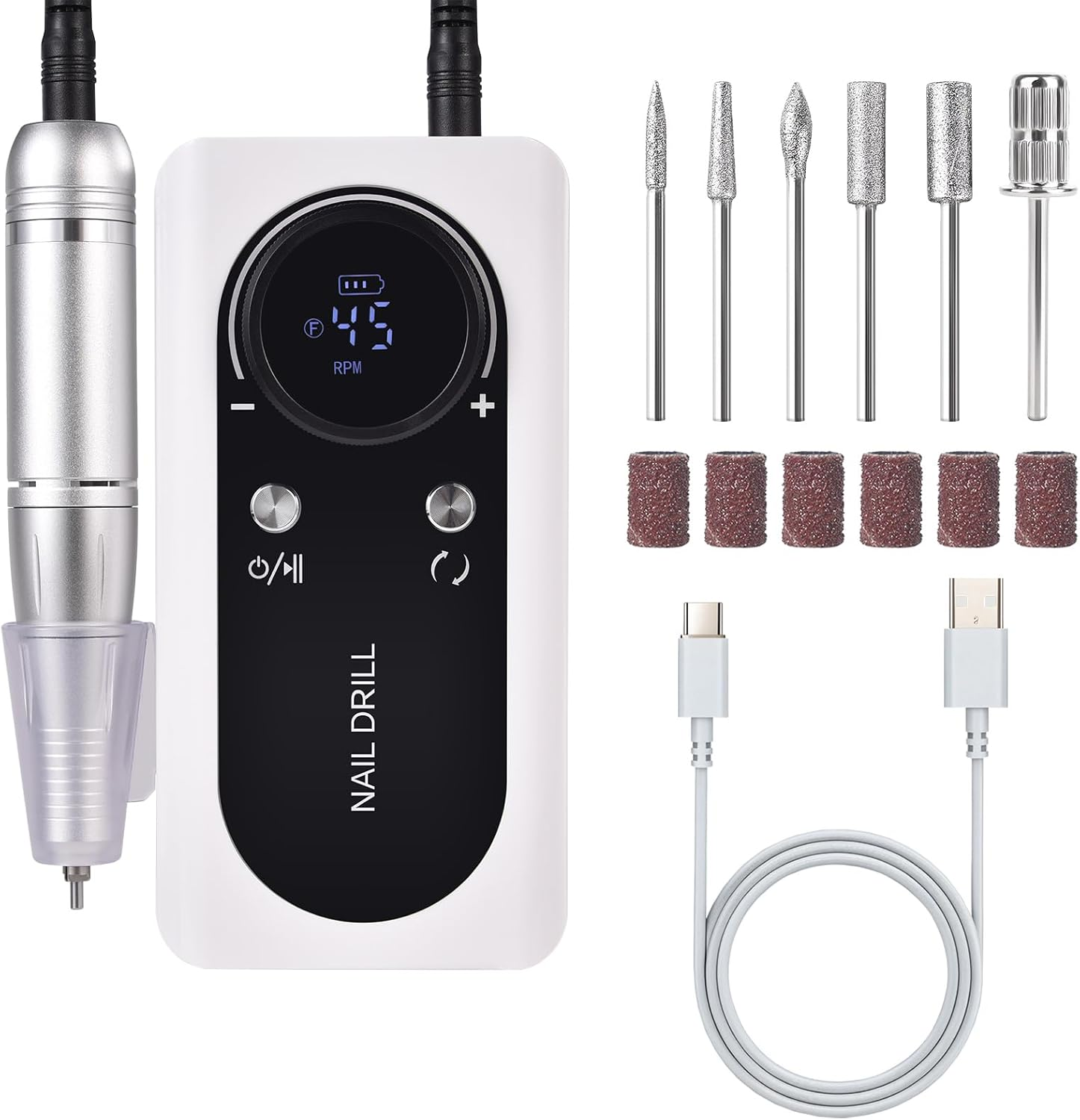 KADS Cordless Electric Nail Drill Machine 45000RPM Rechargeable Electric Nail File for Acrylic Gel Nail Removal Polishing Portable Nail Drill Kit for Nail Salon & Home Manicure Pedicure Tool (Pink)