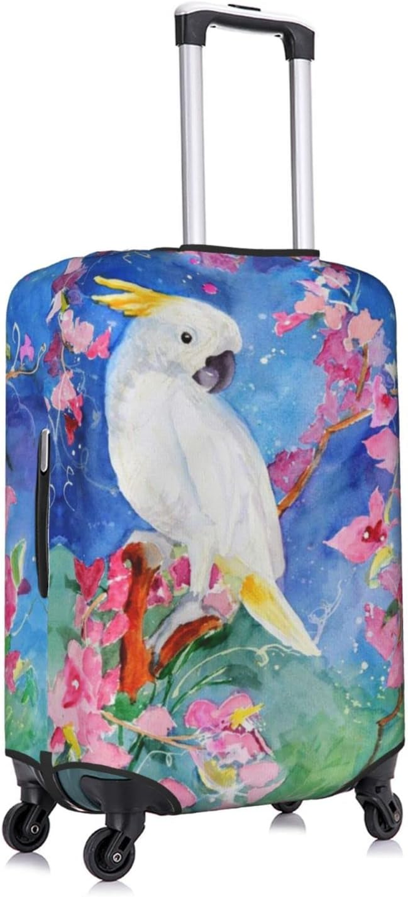 Obabo White Parttern Travel Luggage Cover,Washable Suitcase Cover Protector Anti-Scratch Suitcase Cover Fits 18-32 In, Beautiful Cockatoo Bird Flower, L image number 4