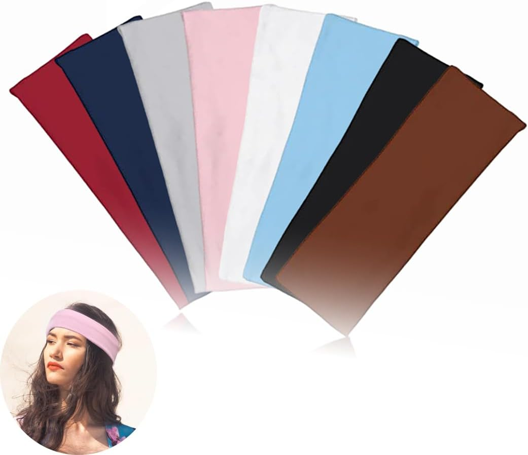 Custelen 8-Pack Sport Headbands for Women - Elastic Soft Fabric Non-Slip Hair Bands for Daily Workout, Yoga, Running, and Sports image number 4
