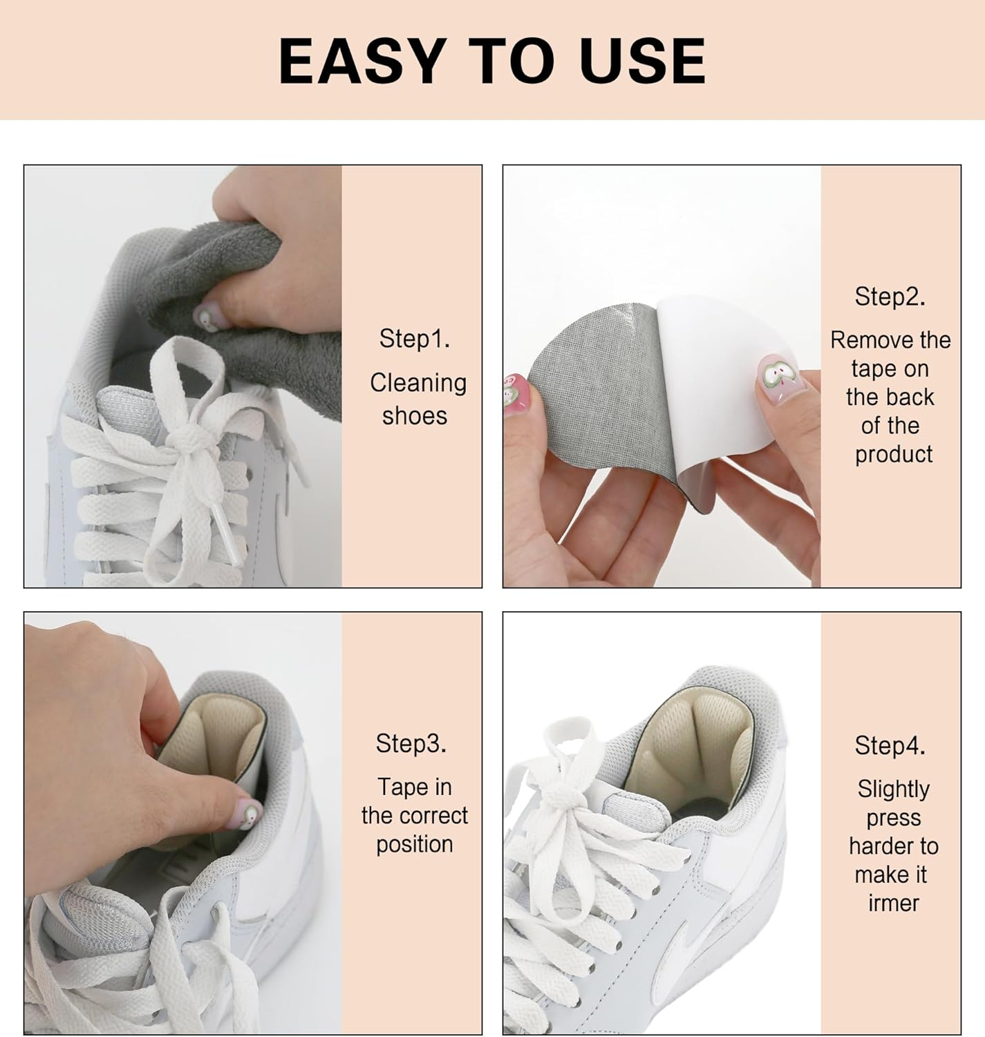 YBVABE Heel Pads, Heel Grips for Shoes, Heel Cushion Inserts, 8 Pcs Mesh Self-Adhesive Heel Liners for Back of Heel, Anti-Slip Shoe Pads for Loose Shoes, Sneakers, Leather Shoes, Women & Men - Beige image number 5