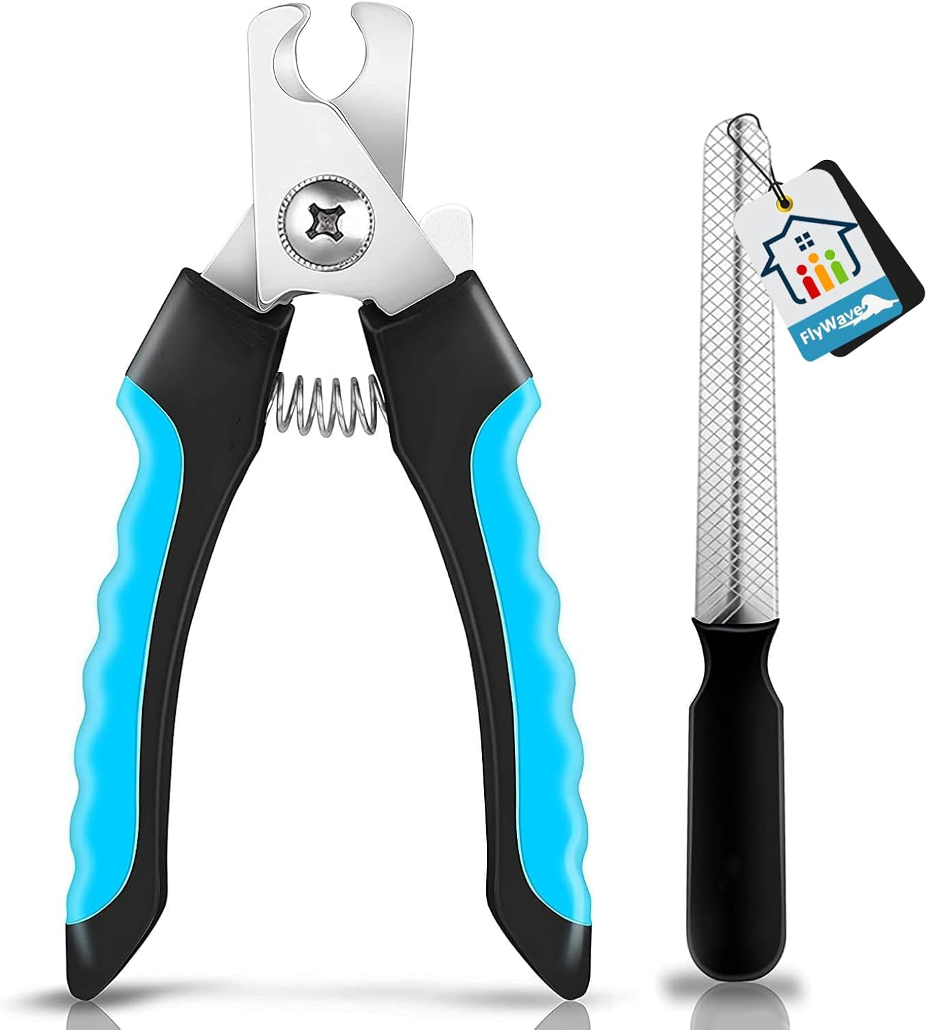 Flywave Claw Scissors for Cats and Dogs, Safe with Protection and Nail File, Ergonomic Design, Ideal for Small to Large Animals, Blue image number 2