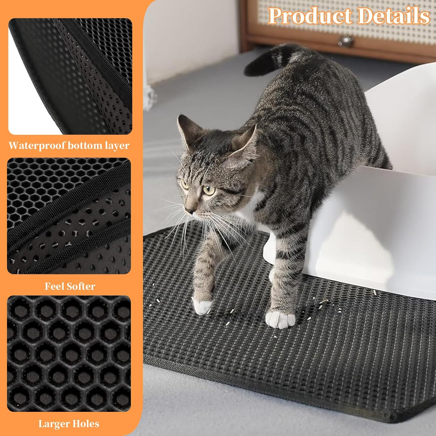 45X60CM Cat Litter Mat No-Slip Double Layer Design Kitty Litter Trapping Mat Honeycomb Kitten Litter Tray Water-Proof Large Kitty Litter Mat Easy Clean Litter Mat Less Waste Feces Litter Box Mat image number 1
